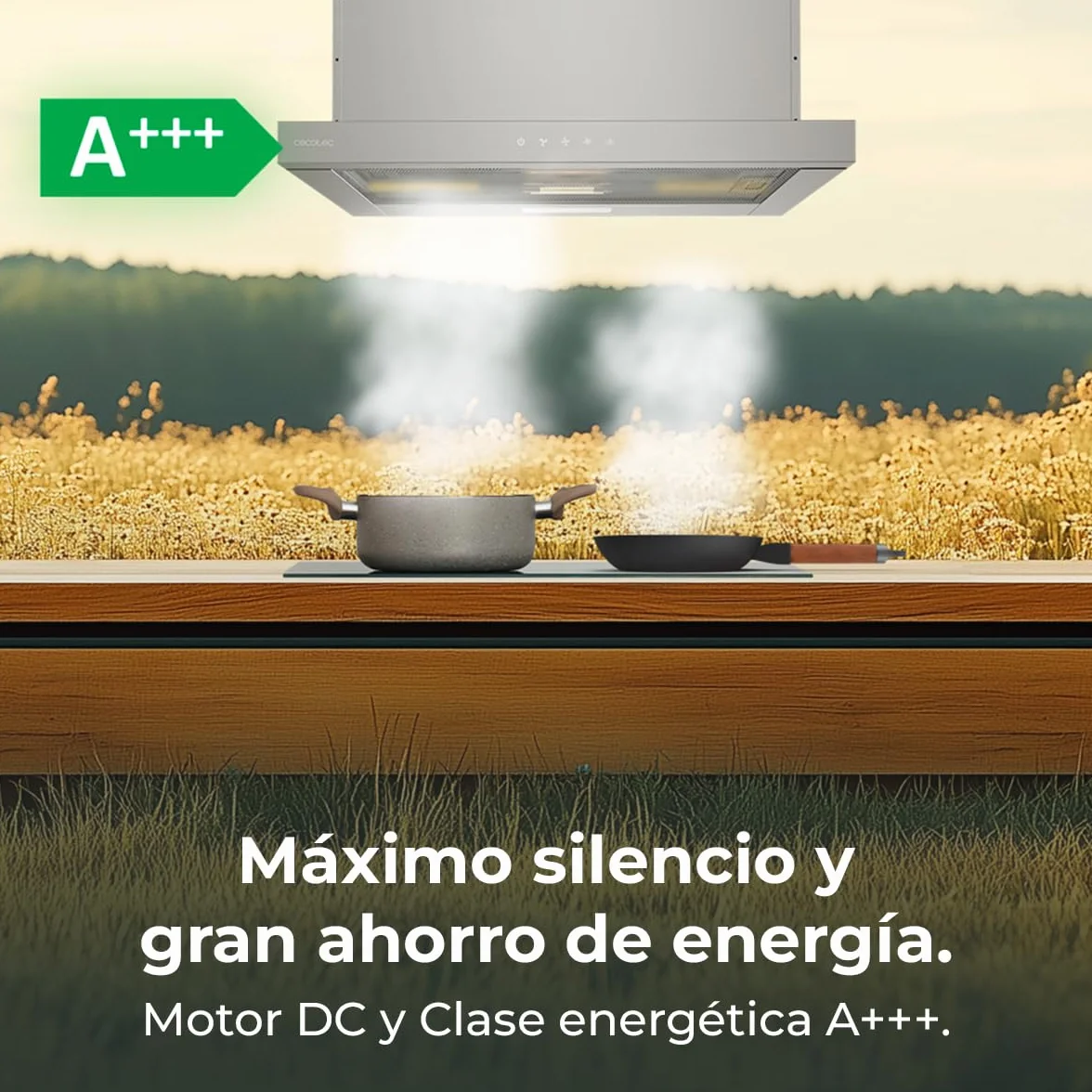 Cecotec Okap teleskopowy 60 cm Bolero Flux TLT 604000 Inox A+++. Przyssawka 415 m3/h, silnik DC, 3 stopnie prędkości, sterowanie dotykowe, wykończenie ze stali nierdzewnej, światło LED, filtry