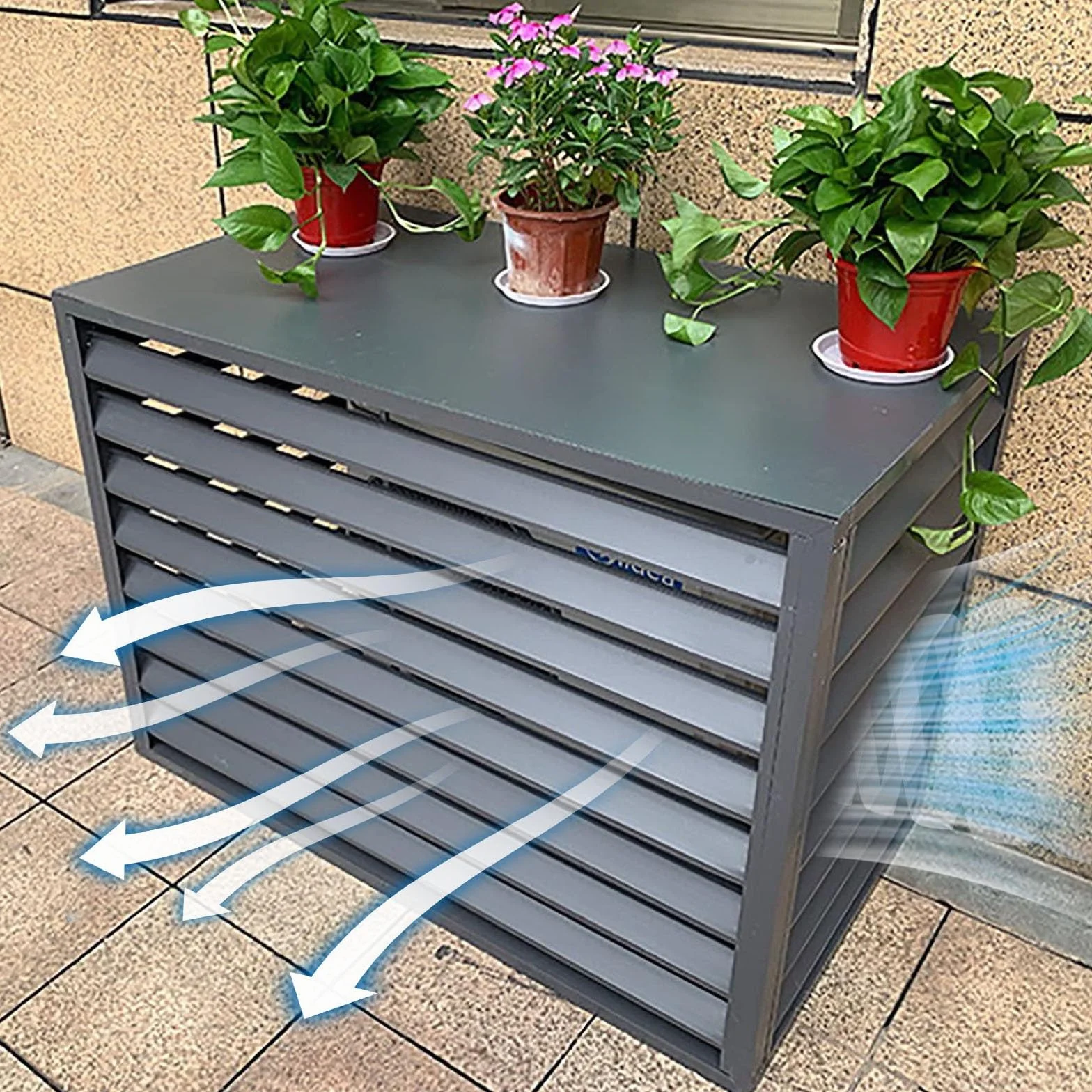 Zewnętrzna aluminiowa osłona klimatyzatora, ochrona przed kradzieżą, panel ogrodzeniowy do klimatyzatorów i pojemników na śmieci, izolacja zwierząt, ochrona liści, ochrona przed kradzieżą (szara, 100