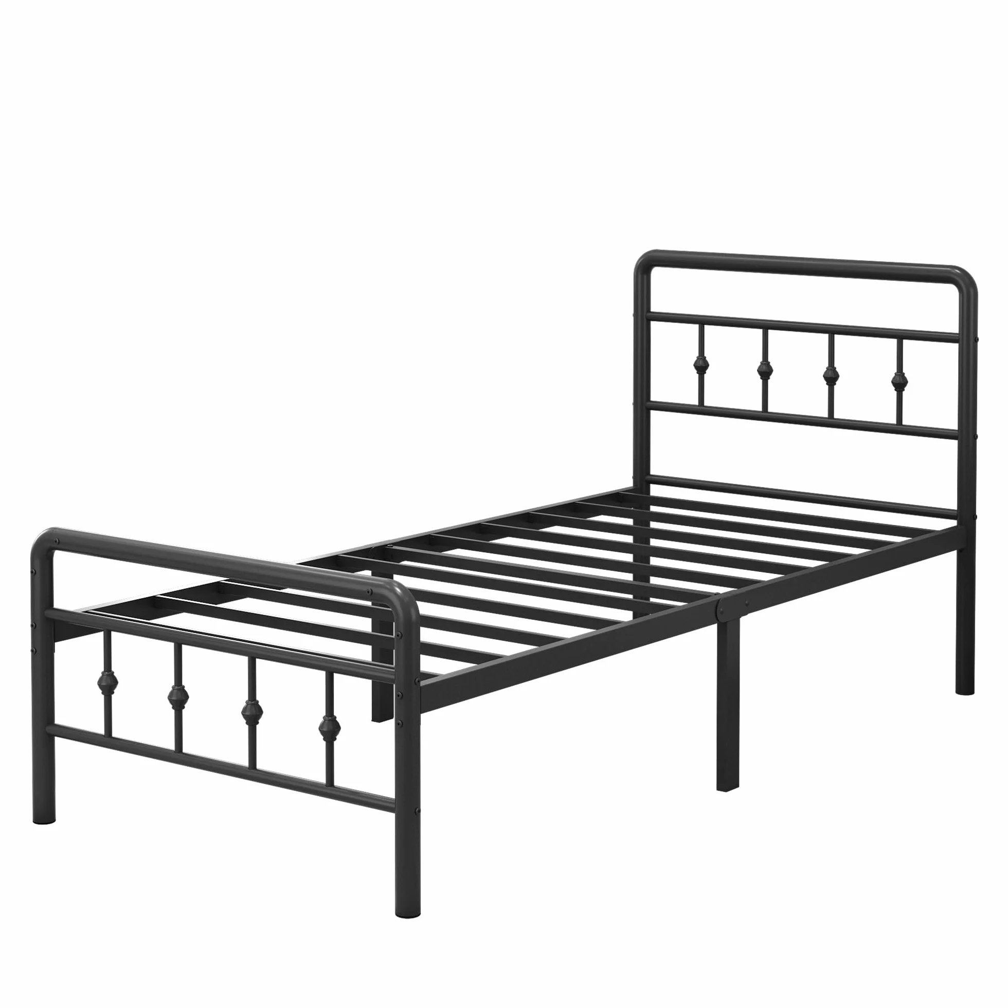 EMODA Metalowa rama łóżka 90 x 200 cm wiktoriański zagłówek podnóżek czarna