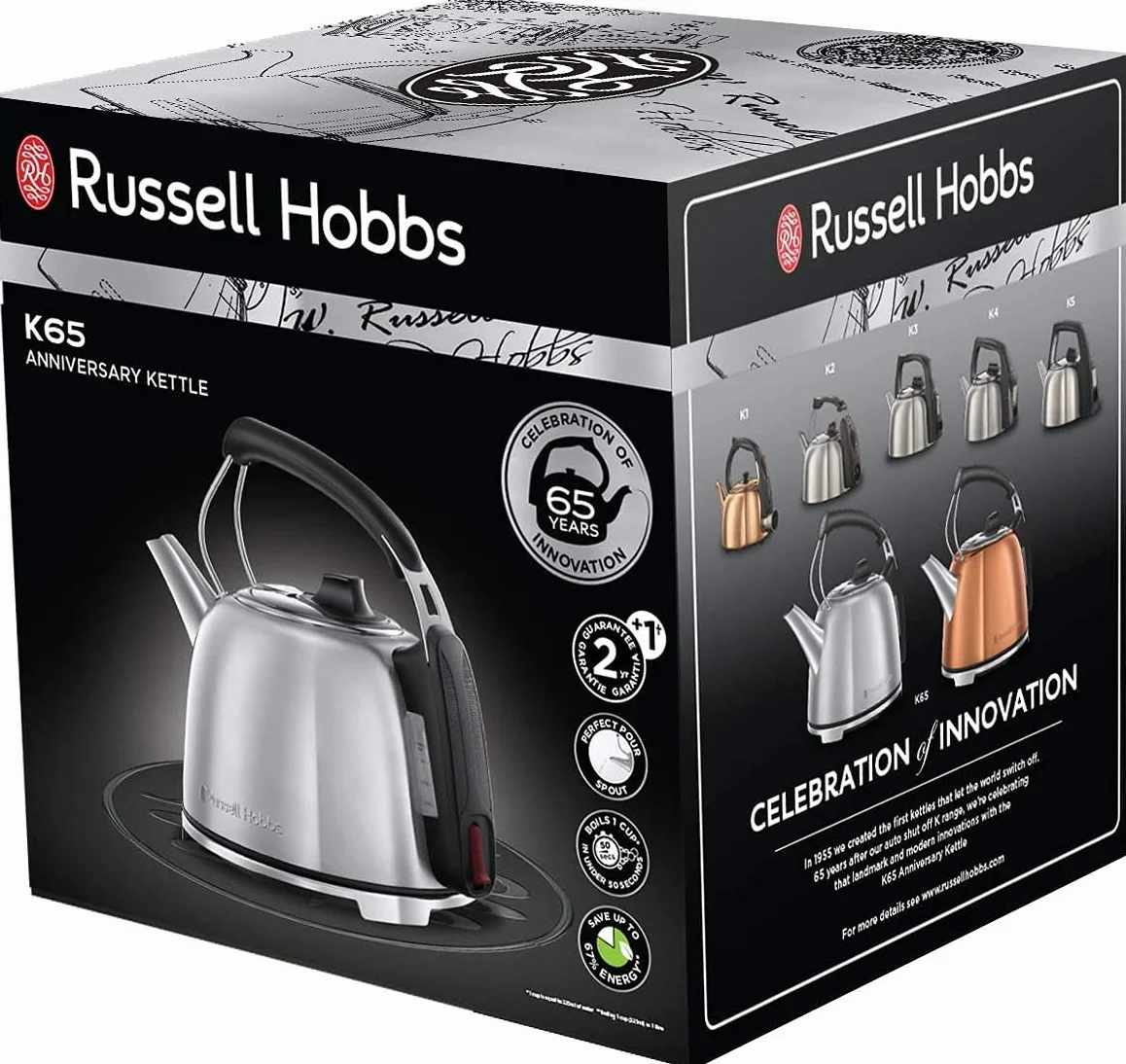 Russell Hobbs czajnik elektryczny, wymienny filtr antywapienny, markery szybkiego ładowania, filtr osadów, automatyczny włącznik, pojemność 1,2l, moc 2400W, stal nierdzewna, srebrny, Retro 25860-70