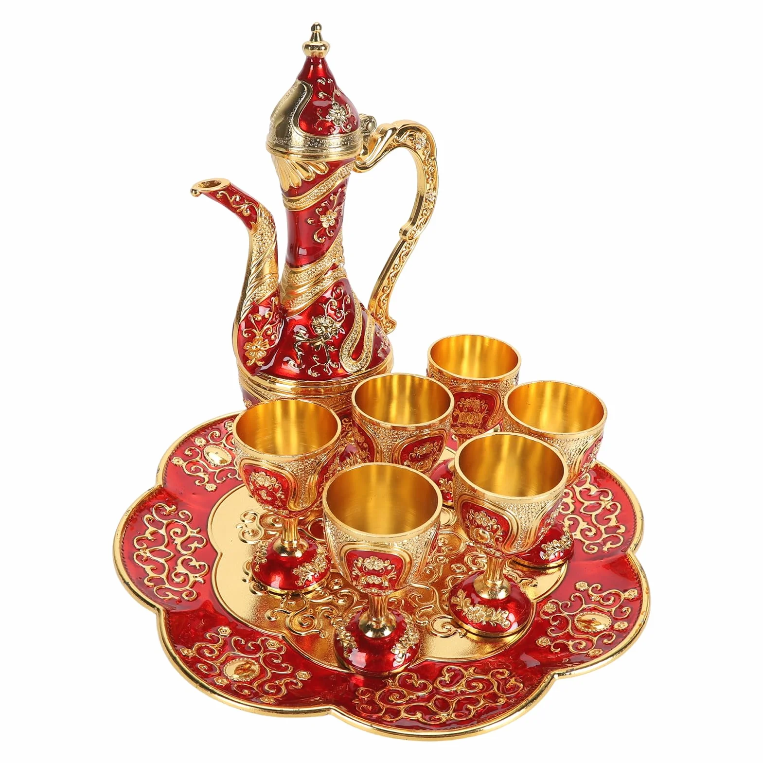 Naroote Turecki Zestaw Herbaty, Turecki Zestaw Herbaciany dla Dorosłych Cynk Stop Herbaty Łatwa Czyste, Eleganckie Trwałe Vintage Turkish Tea Zetek Złoty Niebieski z tacą na herbatę do Kawiarni