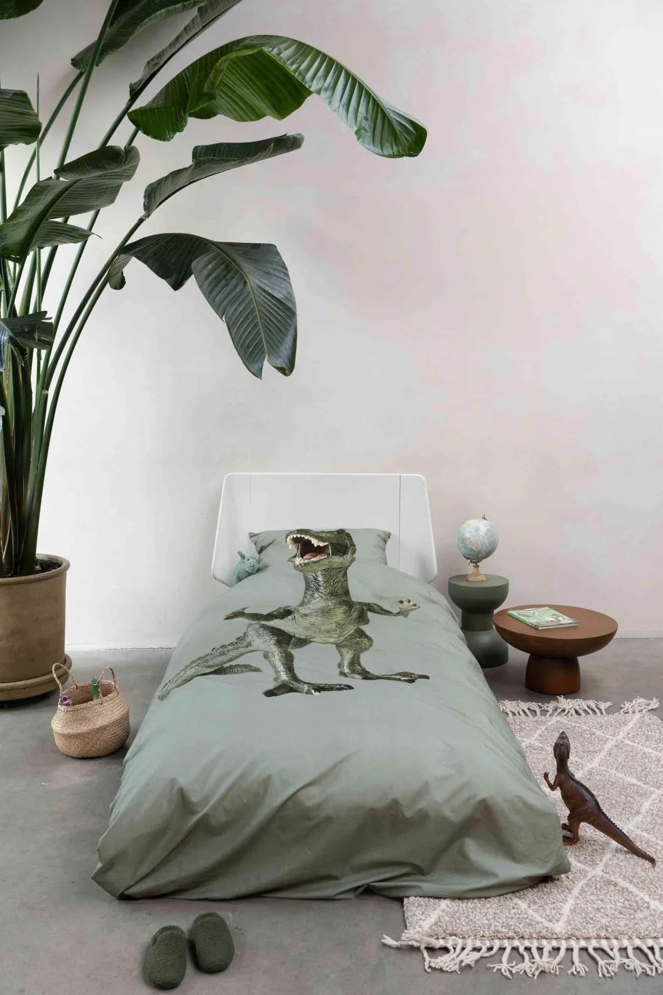 Snurk Komplet pościeli z bawełny organicznej Dino Jurassic Green rozmiar 135 x 200 cm + 80 x 80 cm