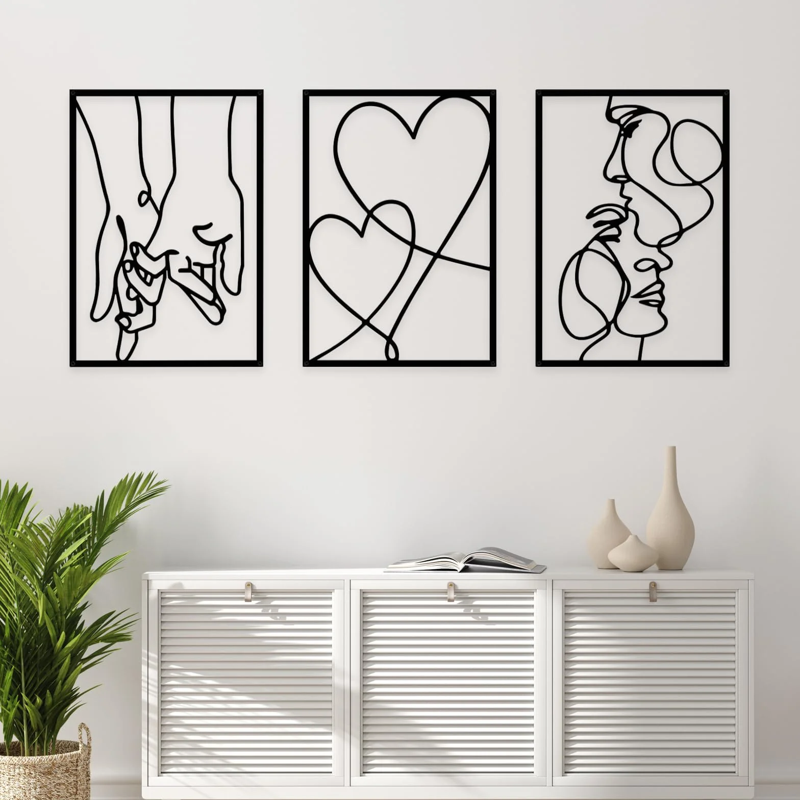 Chingcoo Zestaw 3 metalowych dekoracji ściennych – abstrakcyjne linie kobiecego ciała, minimalistyczne obrazy ścienne 3D, 40 x 28 cm, nowoczesna dekoracja ścienna do sypialni, salonu, biura