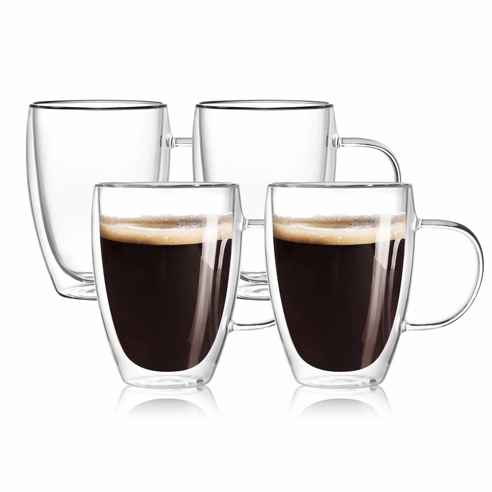 Szklane filiżanki do kawy z podwójnymi ściankami, 340 ml, izolowane filiżanki do kawy, przezroczyste filiżanki ze szkła borokrzemowego, idealne do cappuccino, herbaty, latte, espresso, gorących