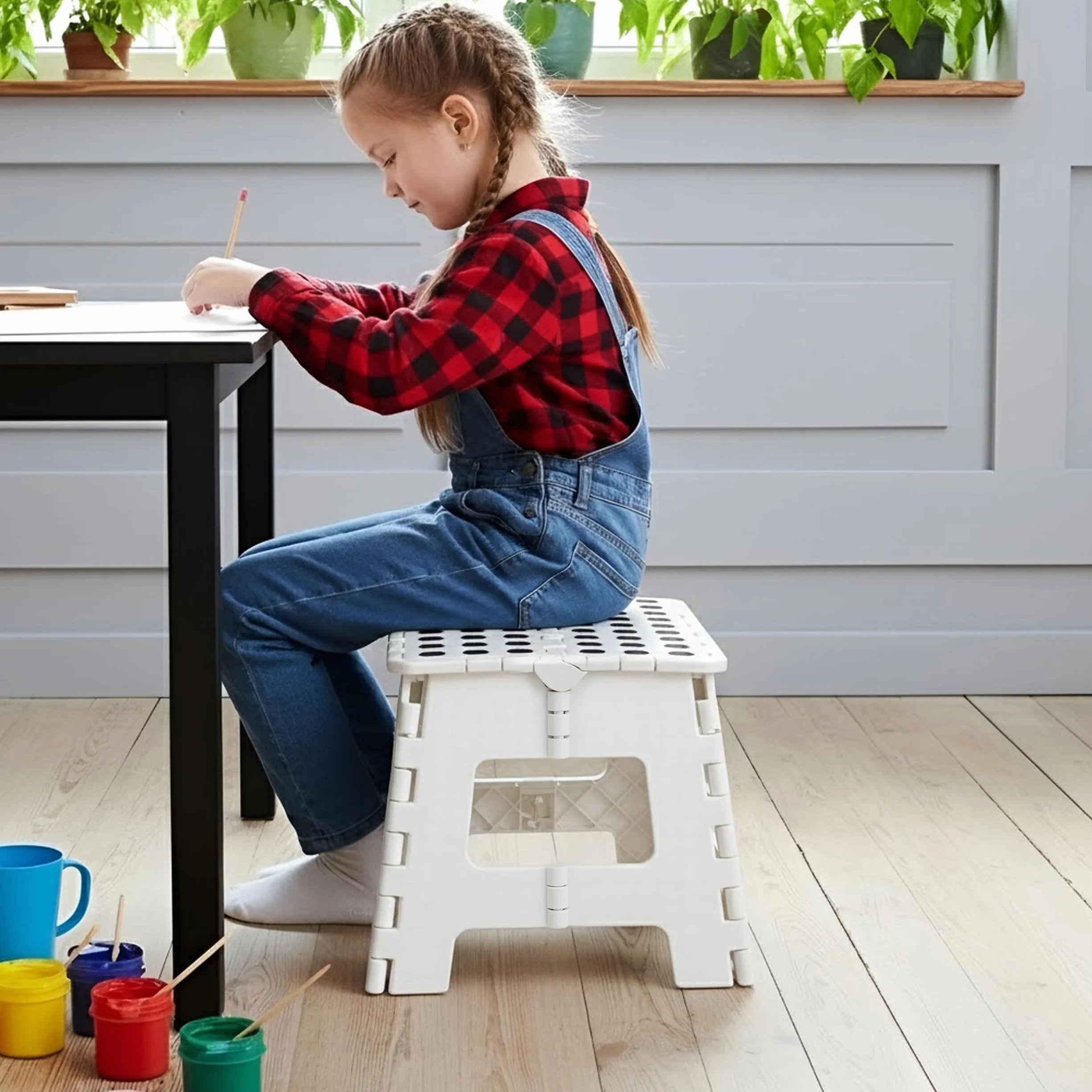 Utopia Home Składany Taboret - Wysokość 23 cm dla Dzieci i Dorosłych, Nośność 136 kg (Biały, Opakowanie 1 szt.)