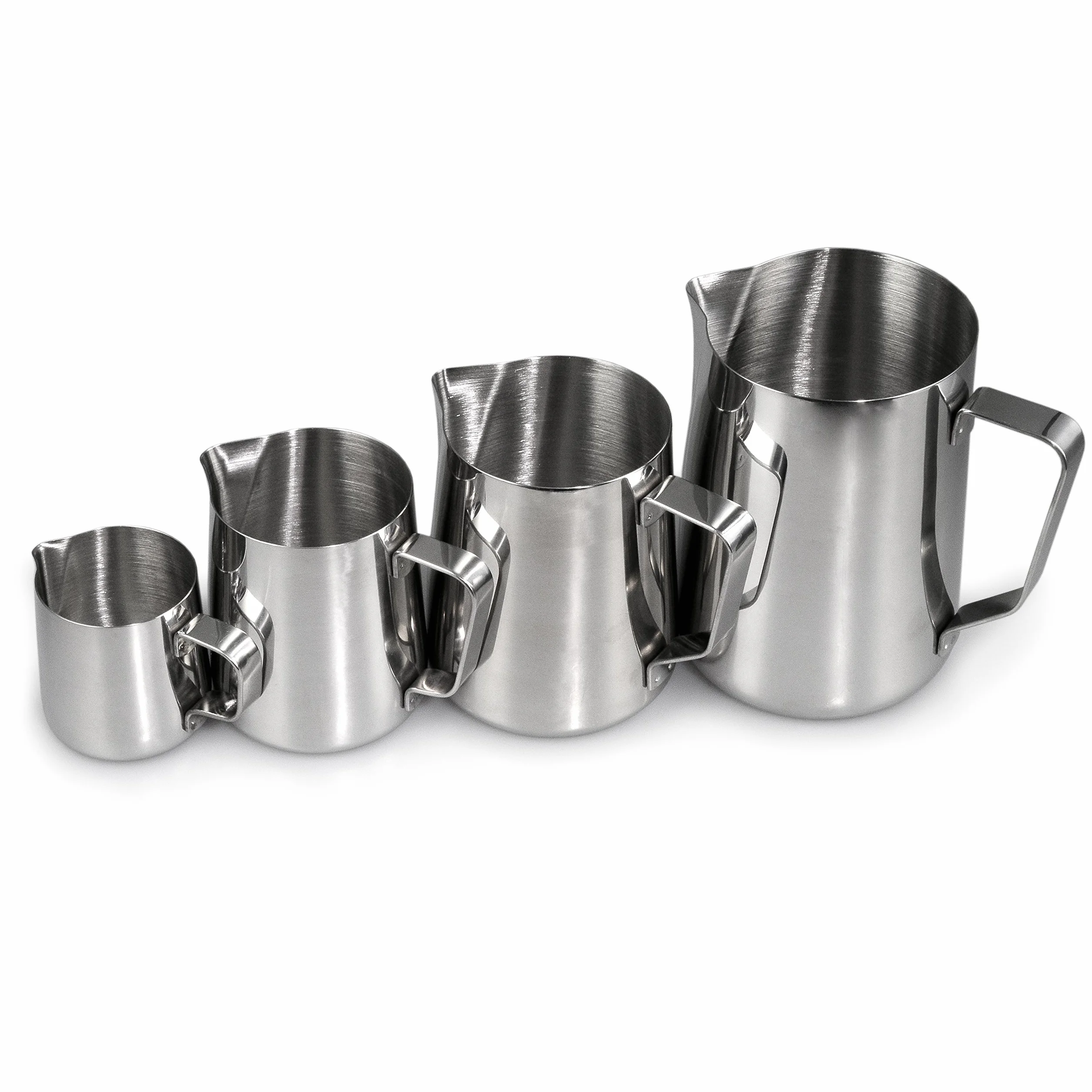 dzbanek do mleka 900 ml ze stali nierdzewnej, srebrny wysoki połysk, dzbanek baristy do spieniania i podgrzewania, uchwyt dla pewnego chwytu, dziobek do czystego nalewania, h 140 mm