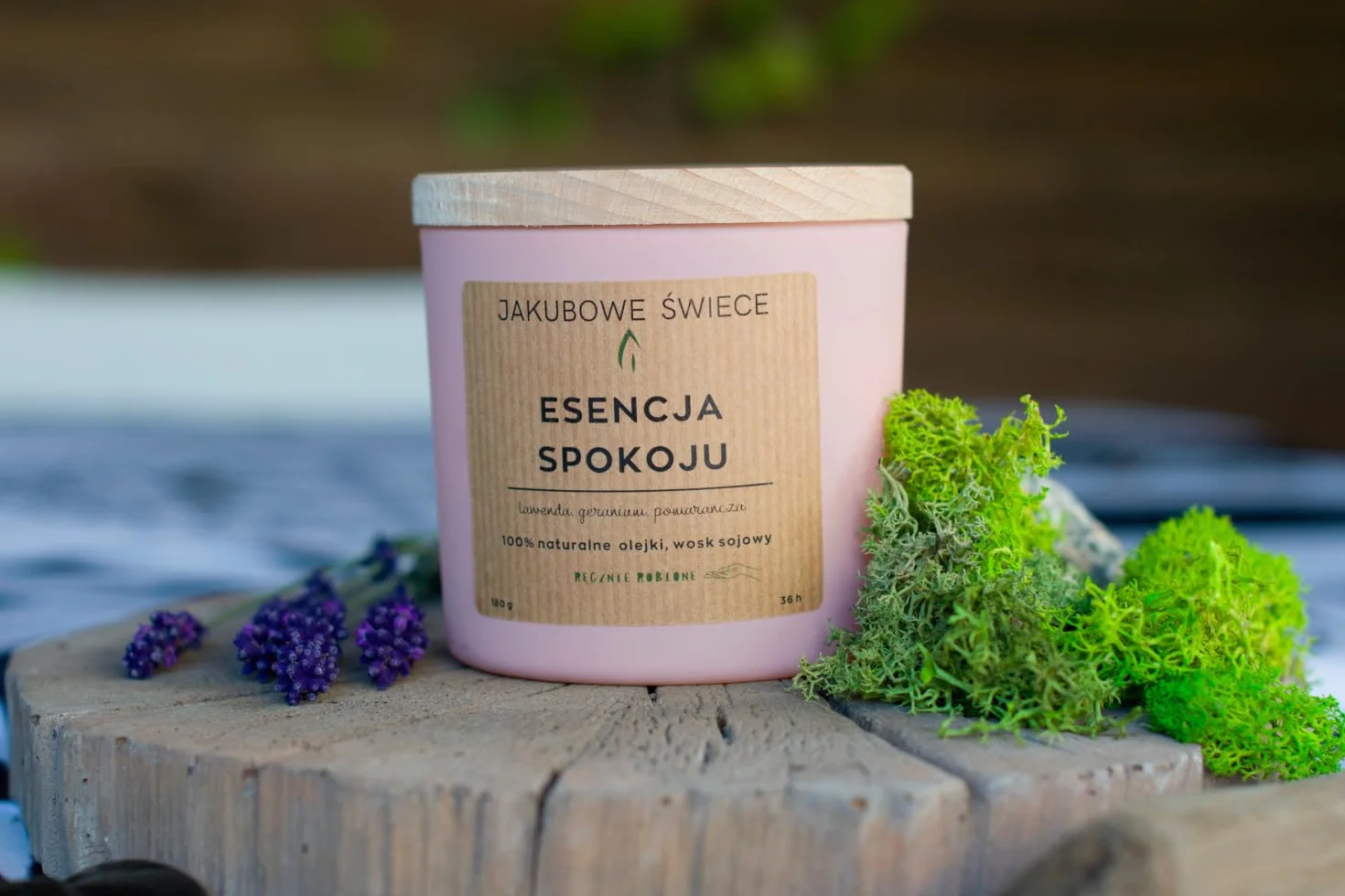Esencja Spokoju Zapachowa Świeca Sojowa z Naturalnymi Olejkami 180g Ręcznie Robiona z Pokrywką