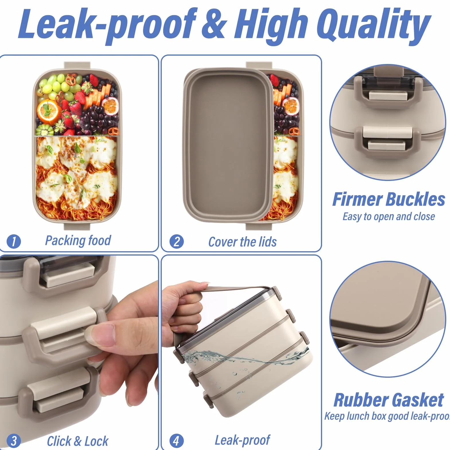 Pudełko na lunch premium 3-warstwowe pudełko na lunch Bento dla dorosłych do pracy, pudełko na lunch 2200 ml, ze sztućcami i 3 przegródkami, regulowane, szczelne, nie zawiera BPA, można używać