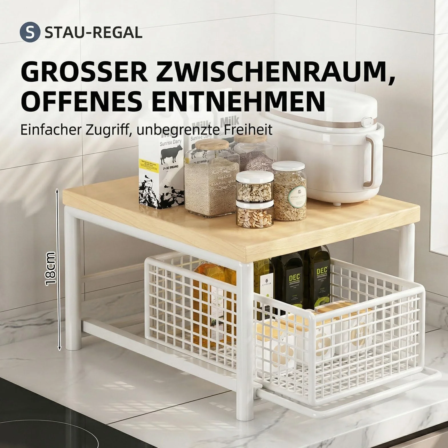 Generisch Pionowy uchwyt, stelaż z dwoma poziomami, regał kuchenny, blat roboczy, organizer z koszem z szufladami, metalowy regał na przyprawy, regał kuchenny, blat roboczy do kuchni, łazienki