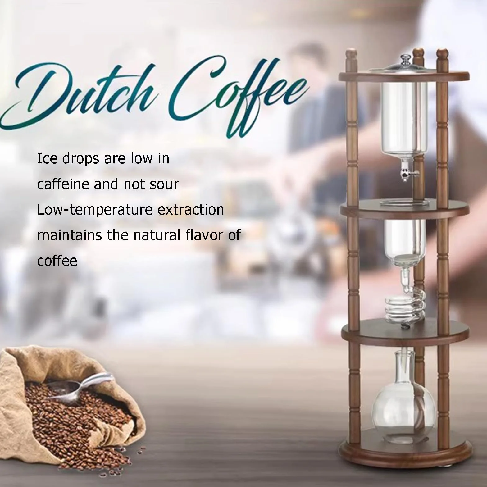 Wieża do kawy Cold Brew, szklany dzbanek do parzenia z technologią powolnego kapania, regulowany zawór, 750 ml, zaparzenia 5-7 filiżanek, idealny do użytku domowego lub komercyjnego