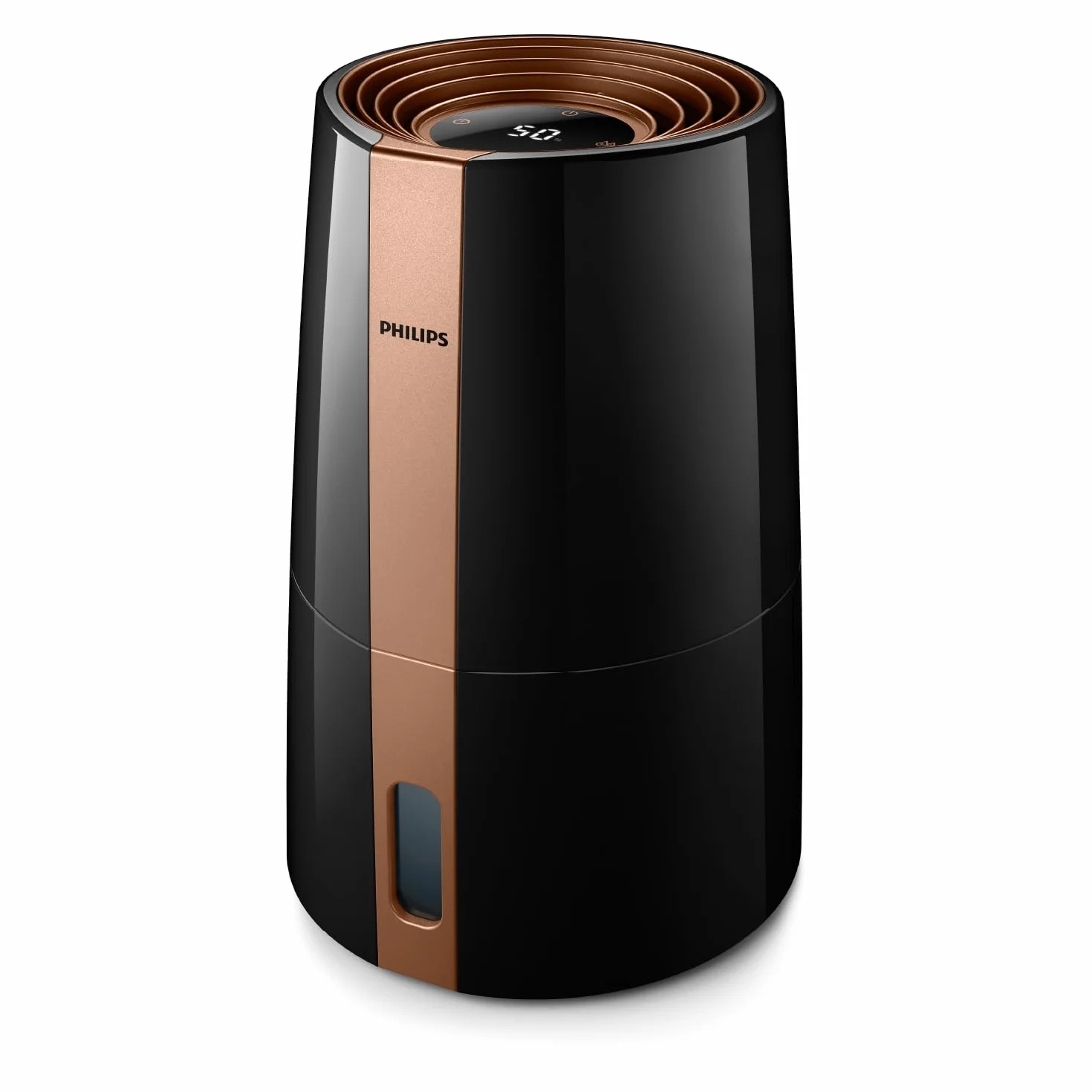 Philips Nawilżacz ewaporacyjny Serii 3000, 45 m², 99,97% mniej bakterii z NanoCloud, 300 ml/h, 3 prędkości, tryb nocny, ultracichy (33 dB), czujnik wilgotności, timer, zbiornik 3L, czarny (HU3918/10)
