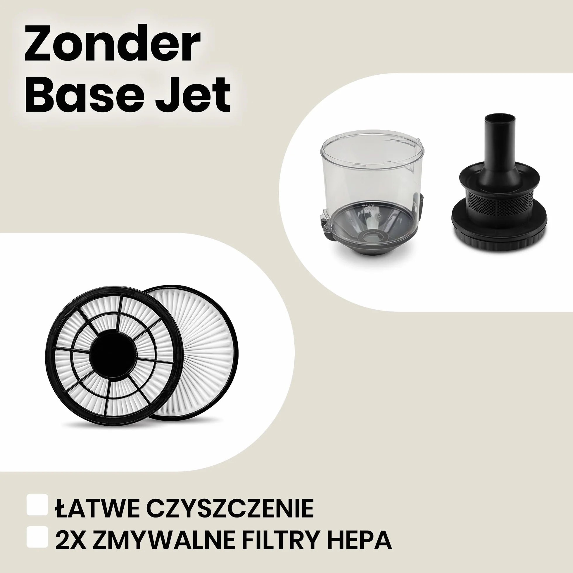 ZEEGMA Zonder Base Jet cyklonowy odkurzacz bezworkowy, 4000W, technologia PowerSuction, zbiornik 2 L, klasa energetyczna A, 2 filtry HEPA H13, moc ssania 20000 PA, 4 dodatkowe nakładki