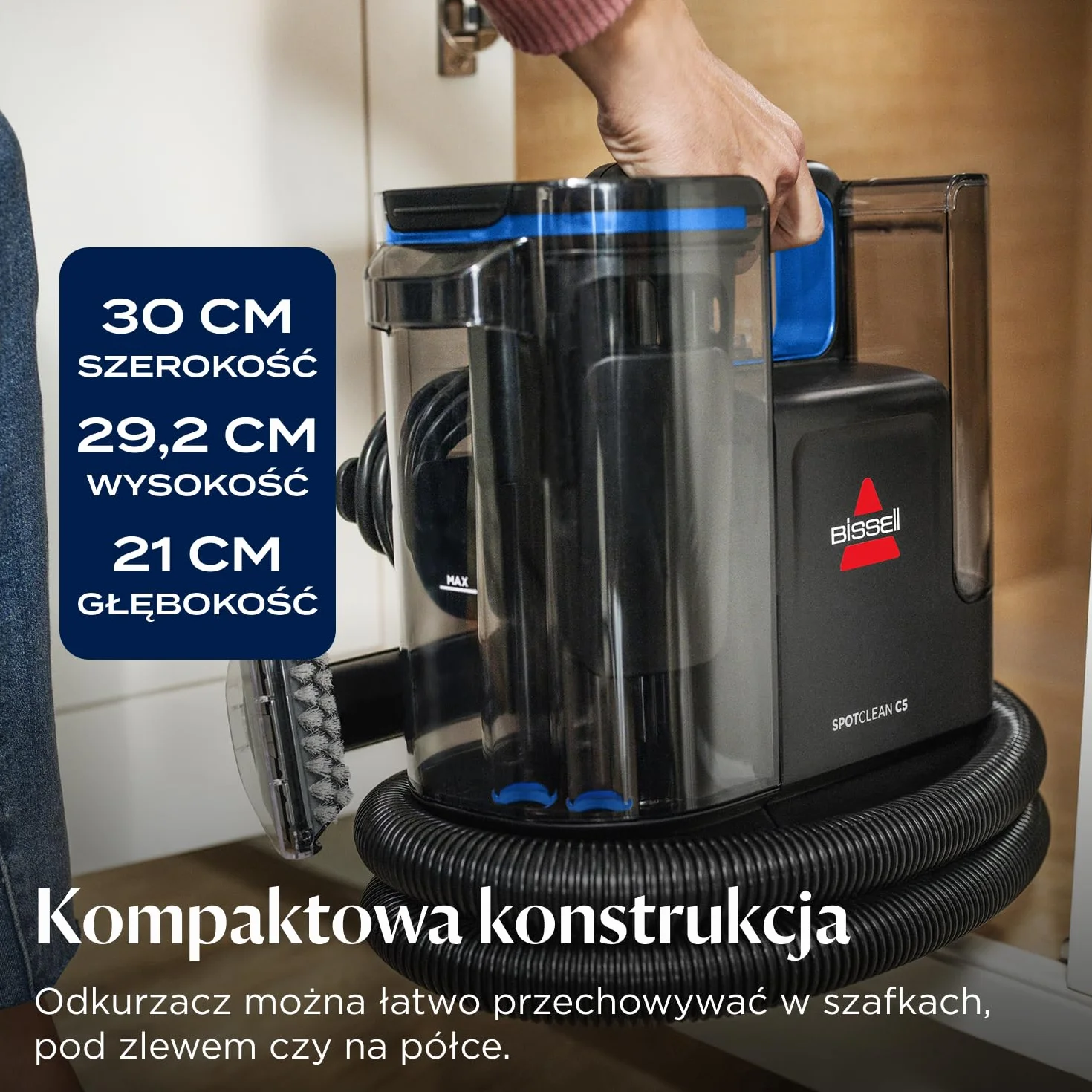 BISSELL SpotClean C5, Odkurzacz Piorący do Tapicerki, Odkurzacz do Dywanów z Systemem Triple Action, Lekka Odkurzacz do Prania Dywanów, Tapicerki, Samochodów, Kanapy i Innych, Mocny Silnik 400W, 3861N