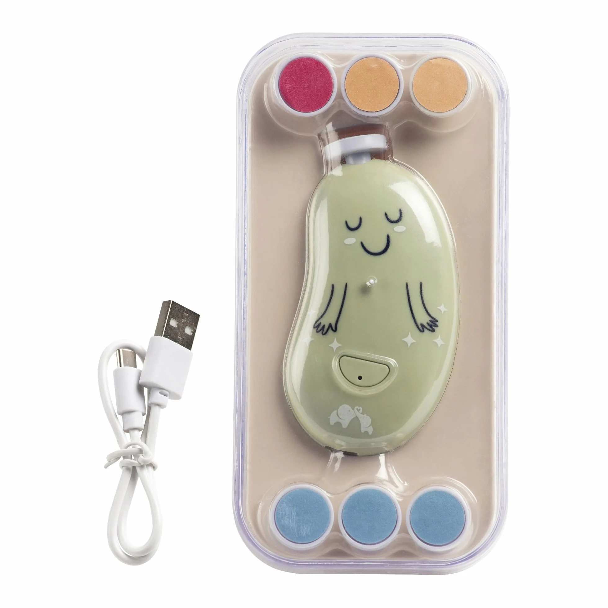 Bebeconfort Elektryczny Pilnik do Paznokci dla Dzieci, od Narodzin, dla Niemowląt i Maluchów, 7 Pilniki do Paznokci z Teksturami, Ładowanie USB-C, 3 Prędkości, Lampka LED, Pojemnik, Zielony
