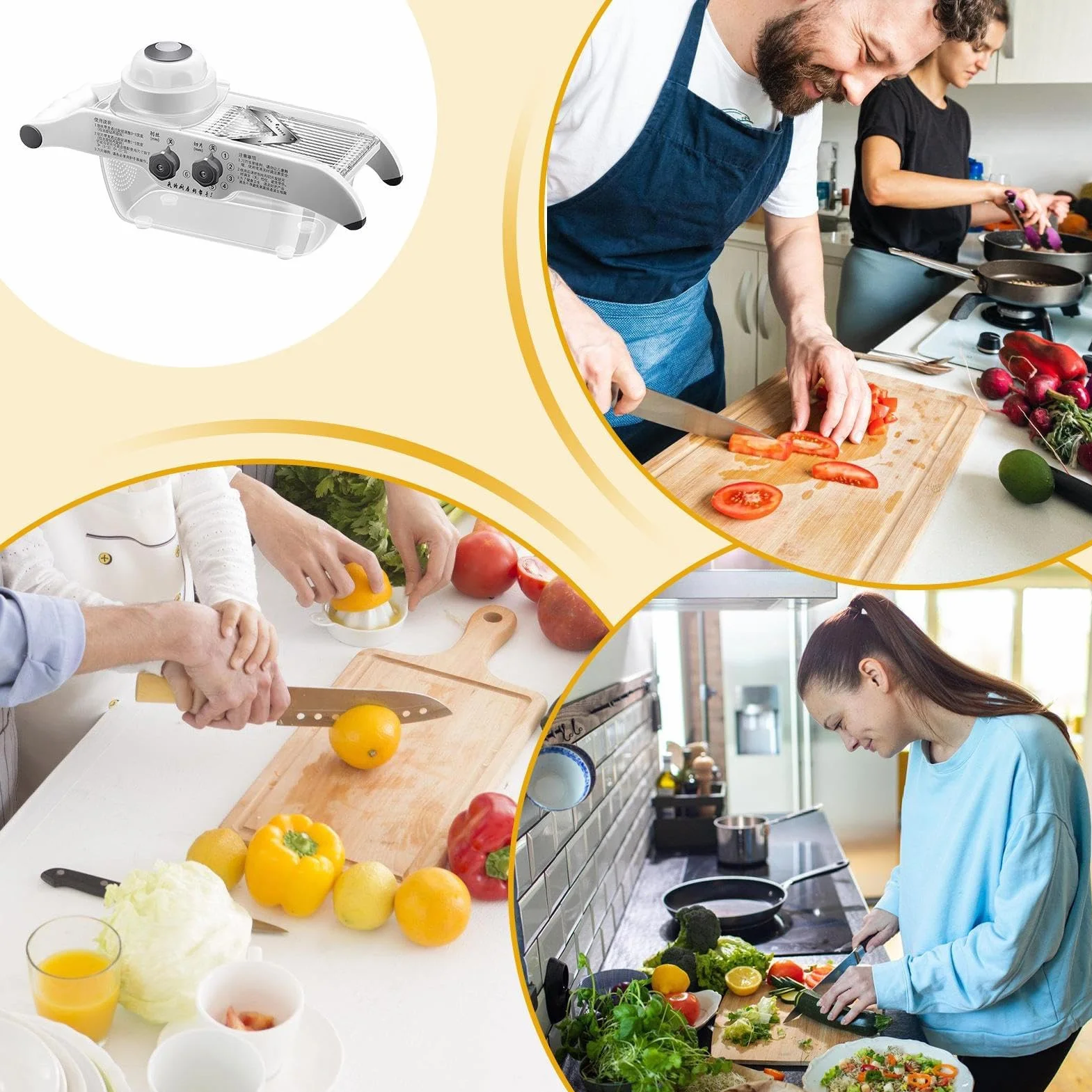 Krajalnica do warzyw o 5 regulowanych grubościach z przezroczystym koszem | Niewypadająca podstawa, ergonomiczny uchwyt, siekacz do warzyw do domu, restauracji, na kemping i przygotowywania posiłków