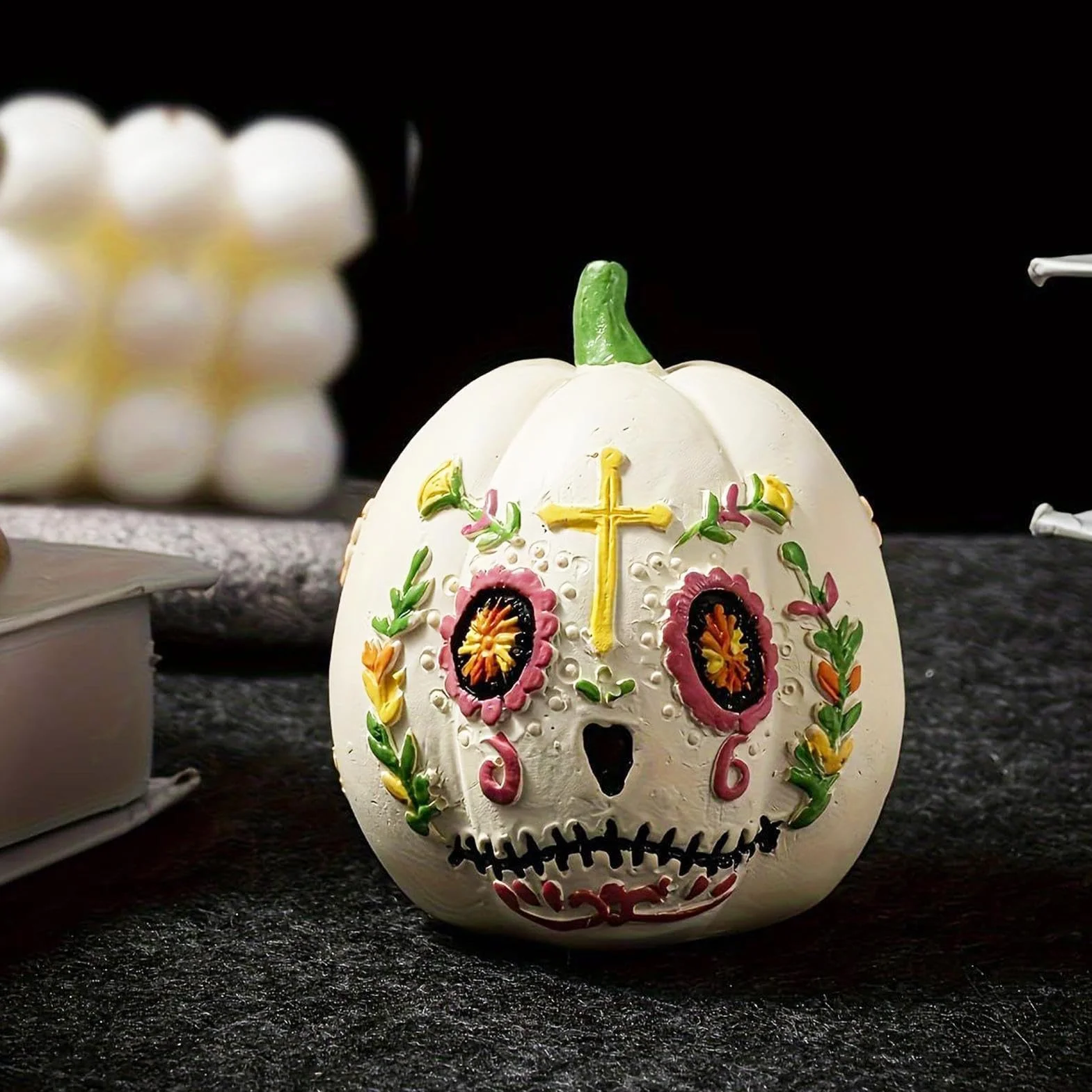 Zestaw dekoracji dyni, ozdoba z żywicy na Halloween, czteroczęściowa statuetka magnetyczna, świąteczna figurka do układania w stos, uroczy akcent świąteczny, dom korytarz biurko impreza sypialnia