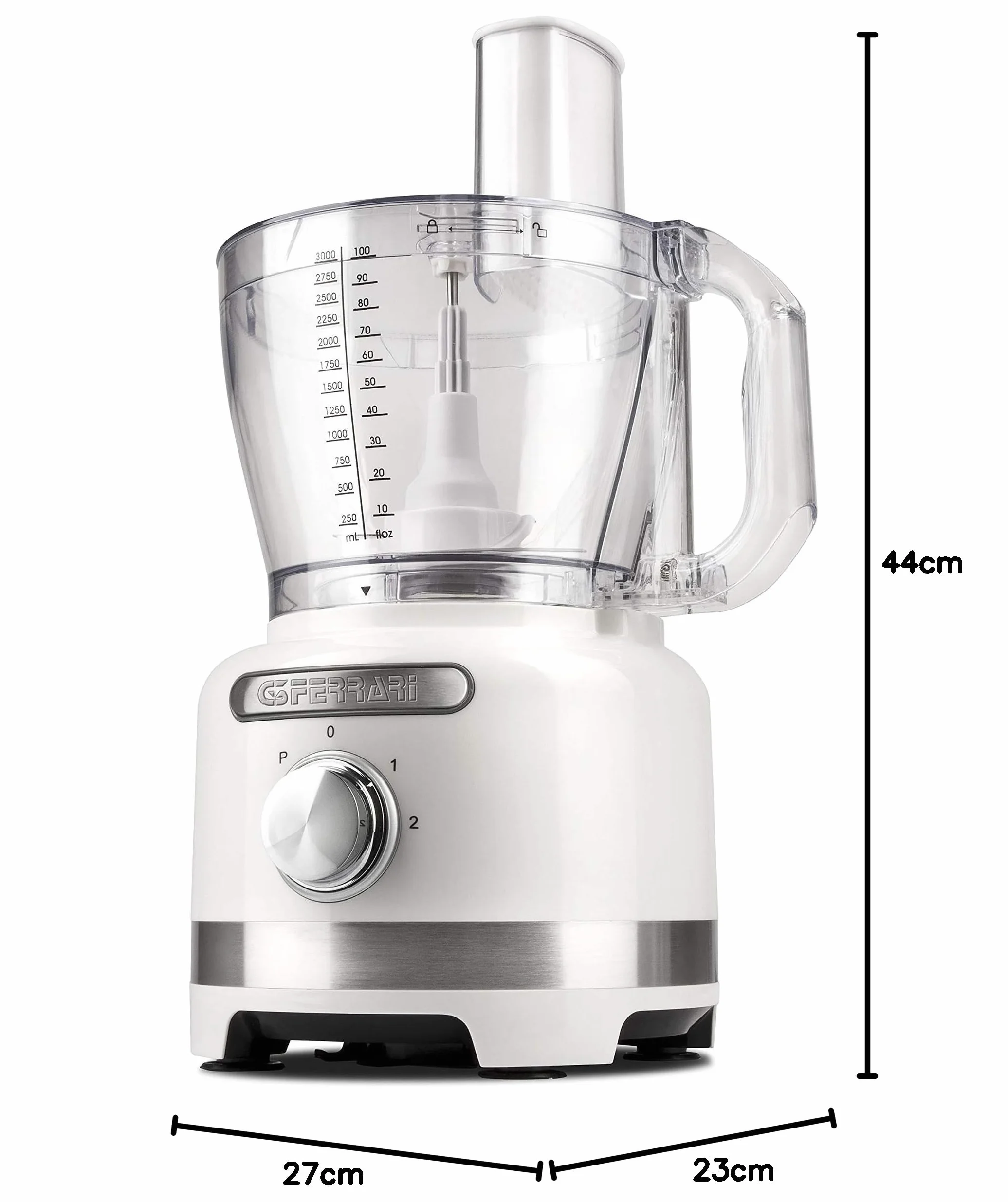 G3 Ferrari G20099 Robot wielofunkcyjny mikser 1000 W, miska 3 l, 2 prędkości pulsu, 3 x odwracalne tarcze ze stali nierdzewnej, w zestawie blender 1,5 l, biały/nierdzewny