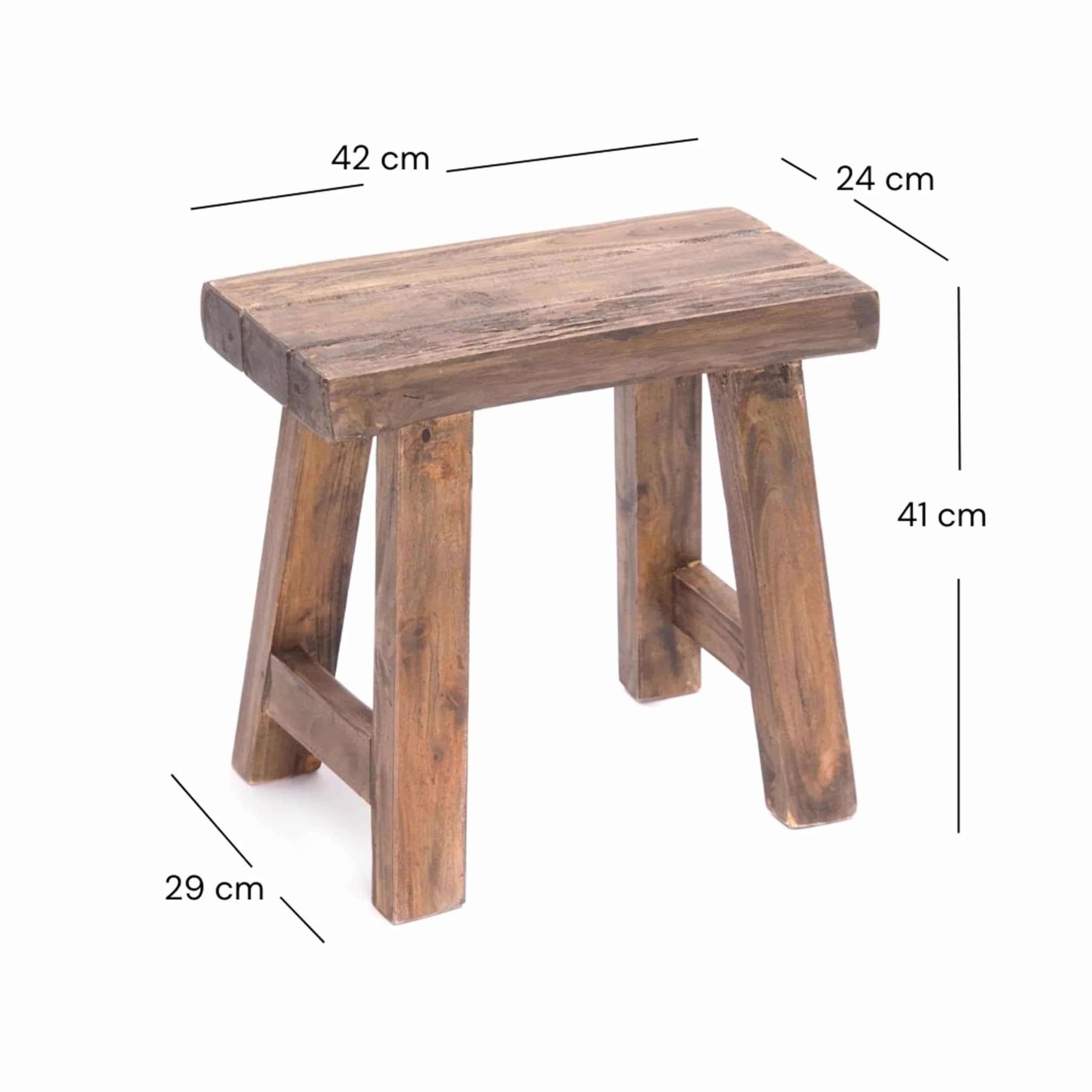 DESIGN DELIGHTS Rustykalny stołek z drewna tekowego | Brązowy | Dla roślin pomocniczych | Drewno