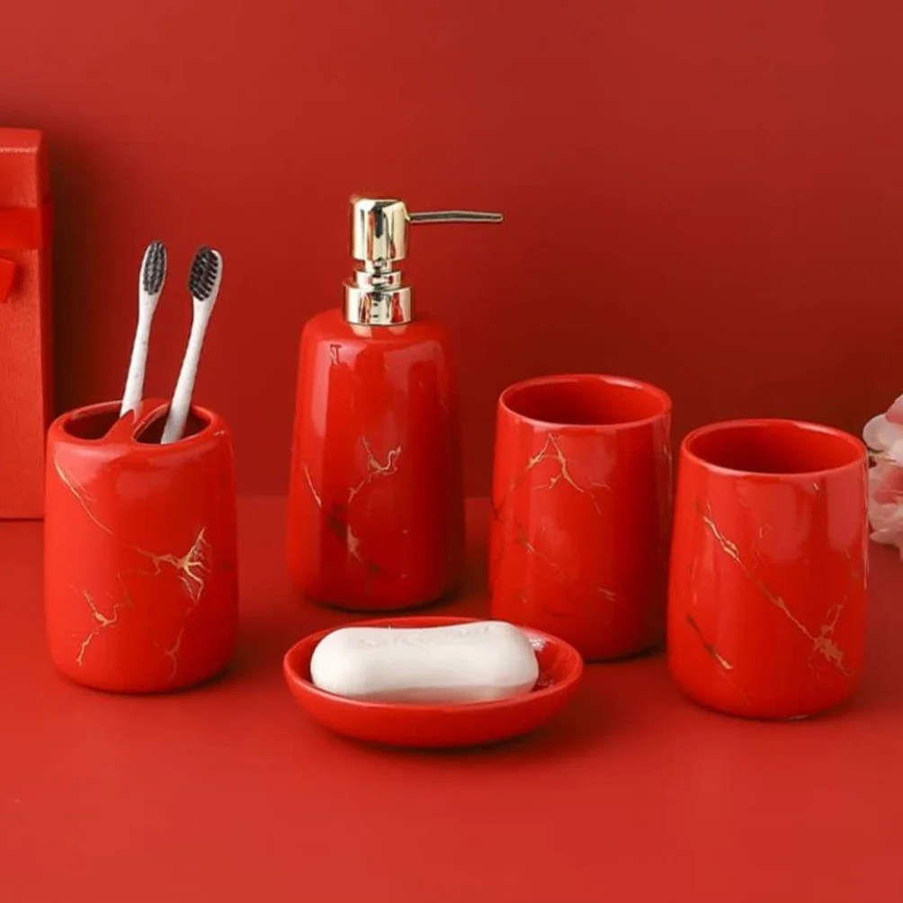 Akcesoria łazienkowe, Ślub Nowożeńcy Prezent na parapetówkę Ceramiczny zestaw do łazienki Pięcioczęściowy mycia naczyń Artykuły łazienkowe
