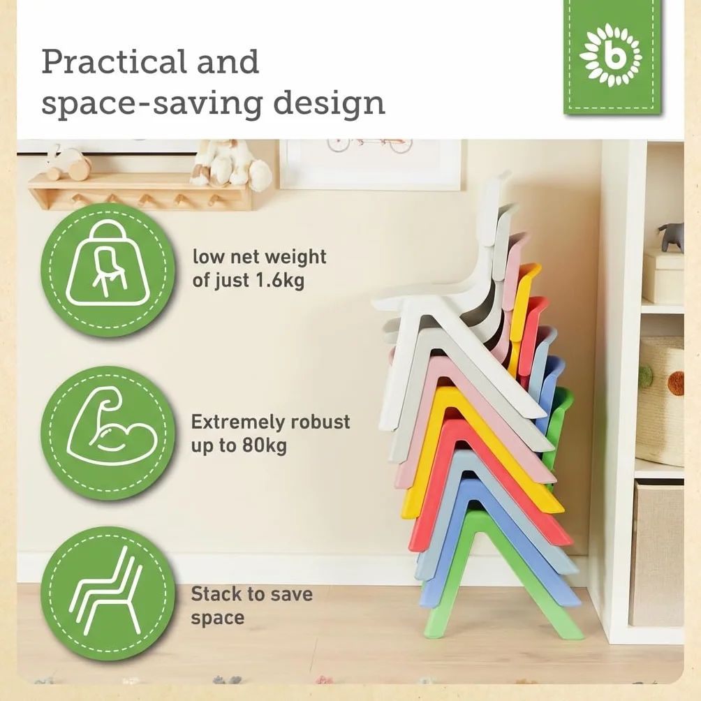 Bieco 0400002 krzesło dziecięce z tworzywa sztucznego można układać w stos, ok. 53 x 33 x 28 cm, zielone