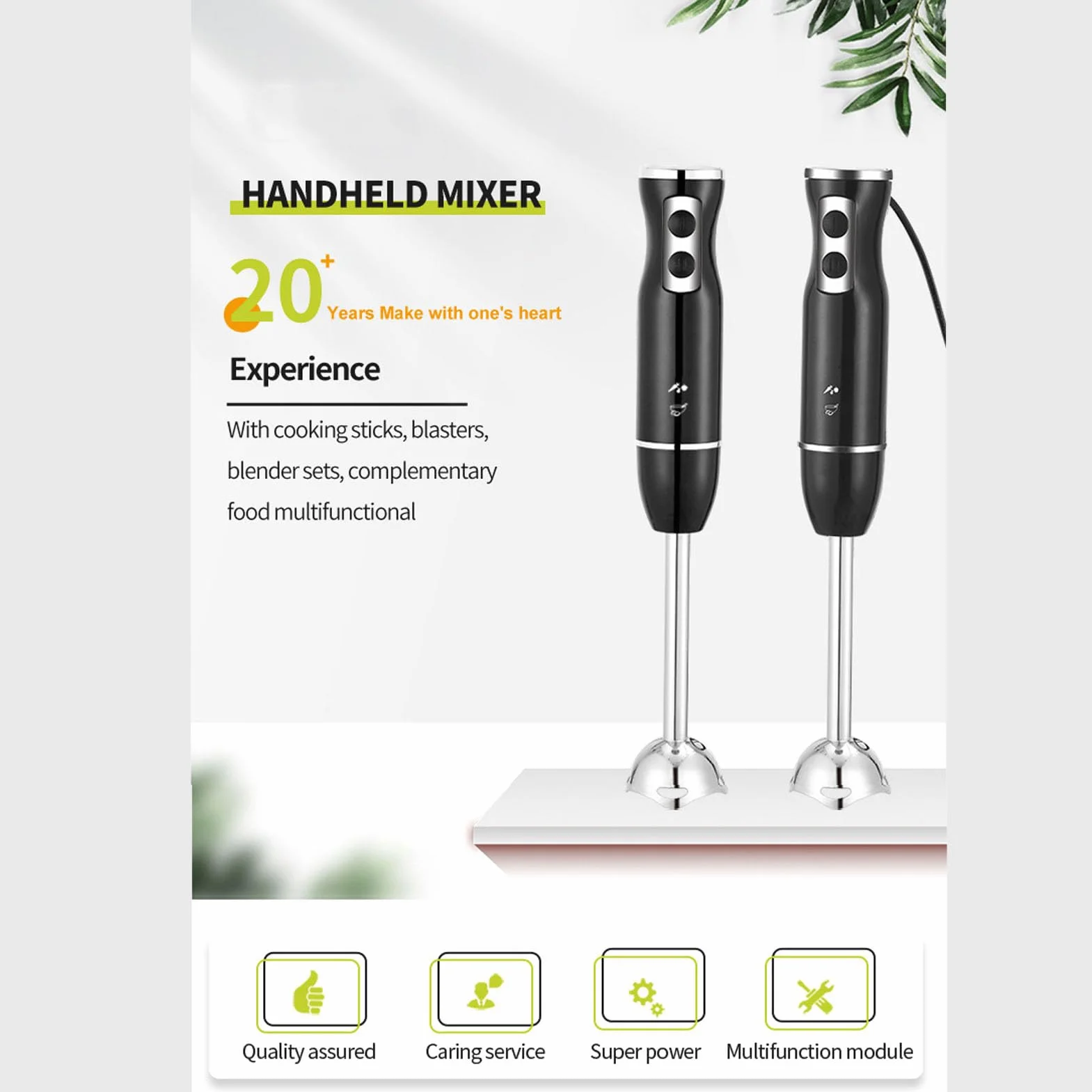Cocoarm Zestaw Ręcznego Blendera, 400W Mocny Blender Zanurzeniowy ze Stalowym Korpusem i Plastikowymi Kubkami, Zawiera trzepaczkę i Rozdrabniacz do Smoothie, Zup, Sosów (wtyczka UE)