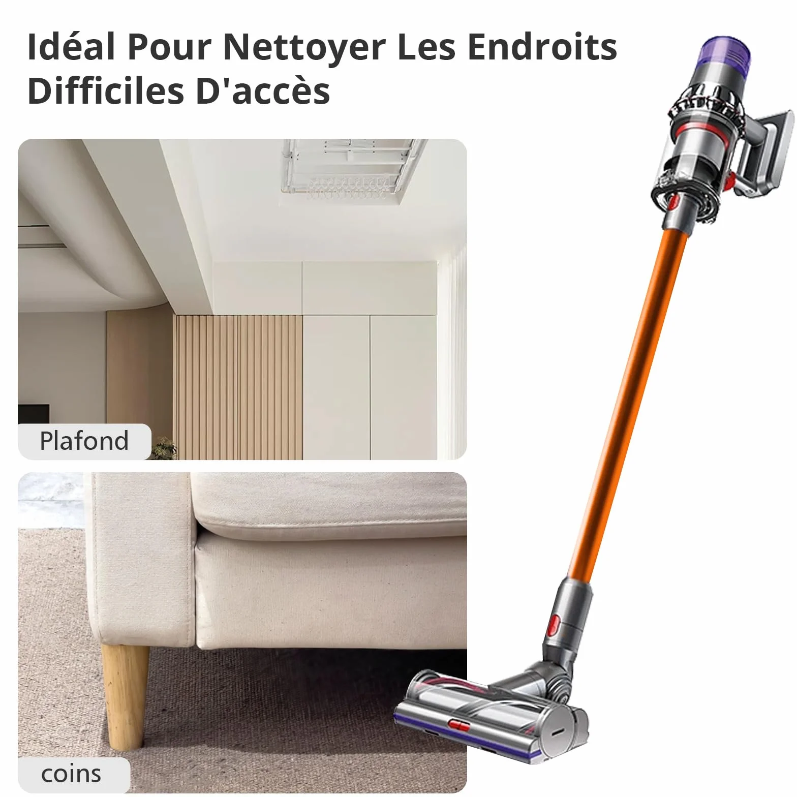 Cheerhom Rura teleskopowa kompatybilna z Dyson V7, V8, V10, V11, V15, długość 73 cm, szybkie zwalnianie, sztywne przedłużenie drążka z dwiema małymi szczotkami 2 w 1, pomarańczowa