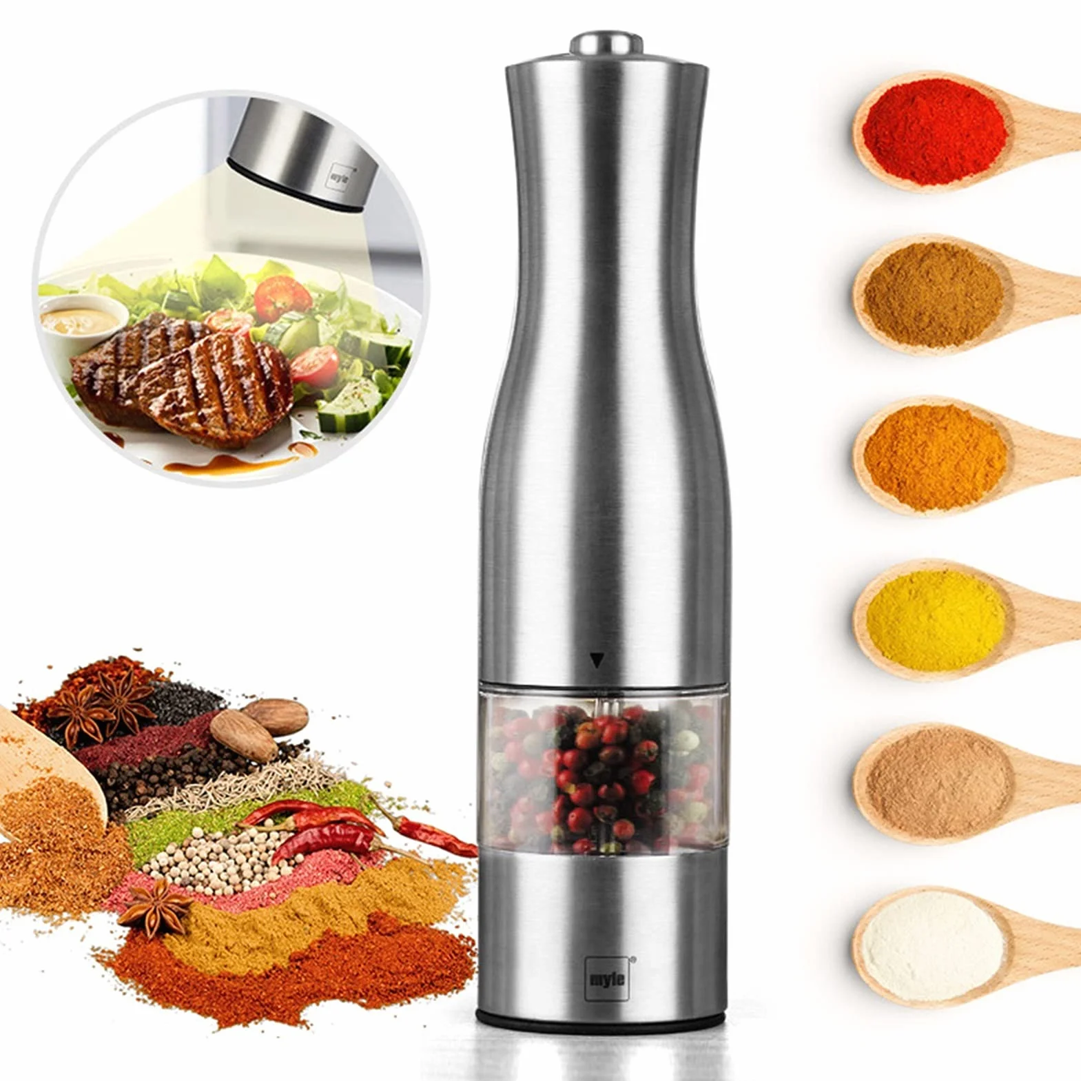 Młynek do pieprzu elektryczny młynek do soli i pieprzu ze stali nierdzewnej młynek do soli i pieprzu z lekkimi młynkami do przypraw narzędzie kuchenne blender pieprzu (kolor: 1 szt.)