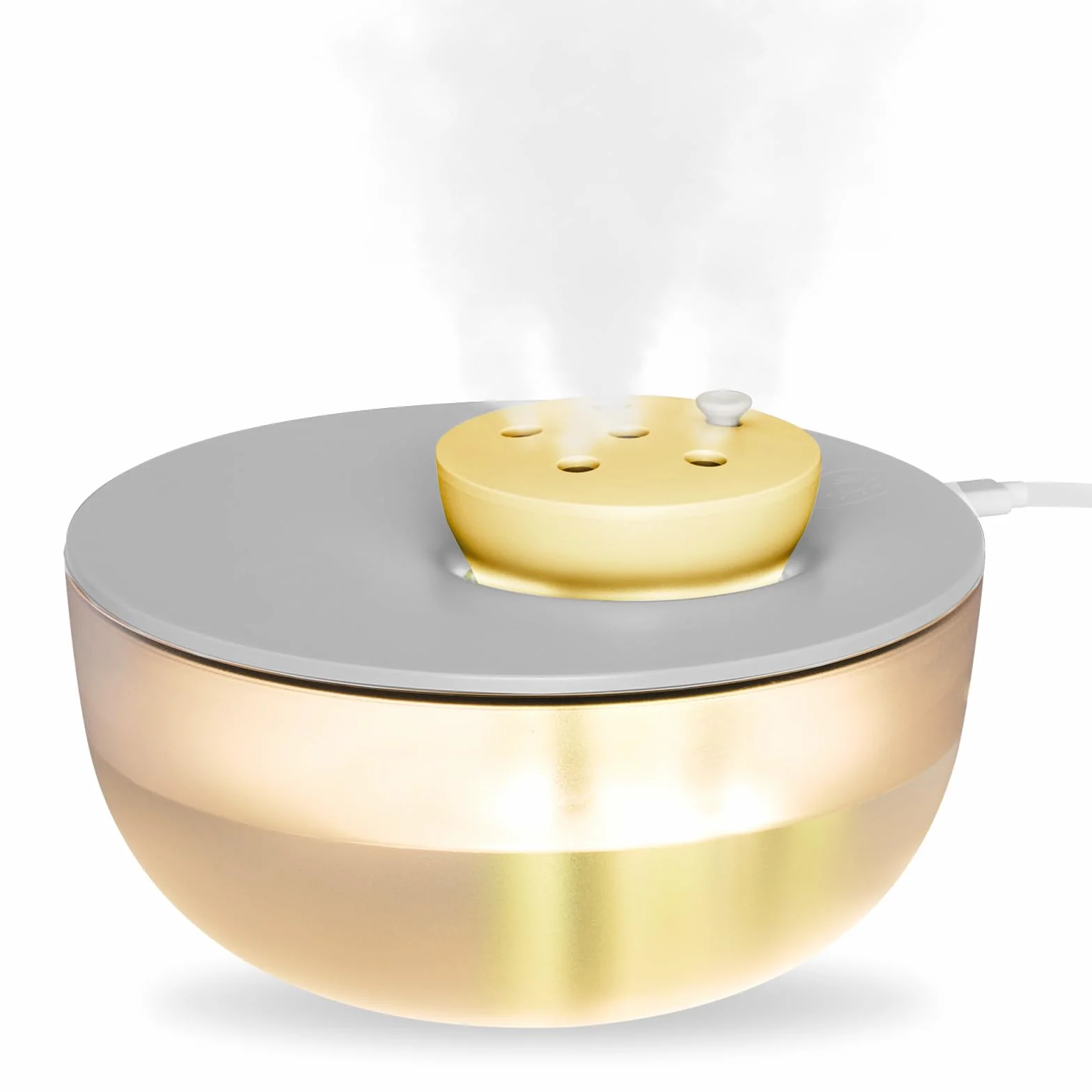 Mini nawilżacz powietrza z oświetleniem, 20 dB, cichy, 6-biegowy, regulowany humidifier, pojemność mgły 300 ml/h, z elementem filtrującym (szary)