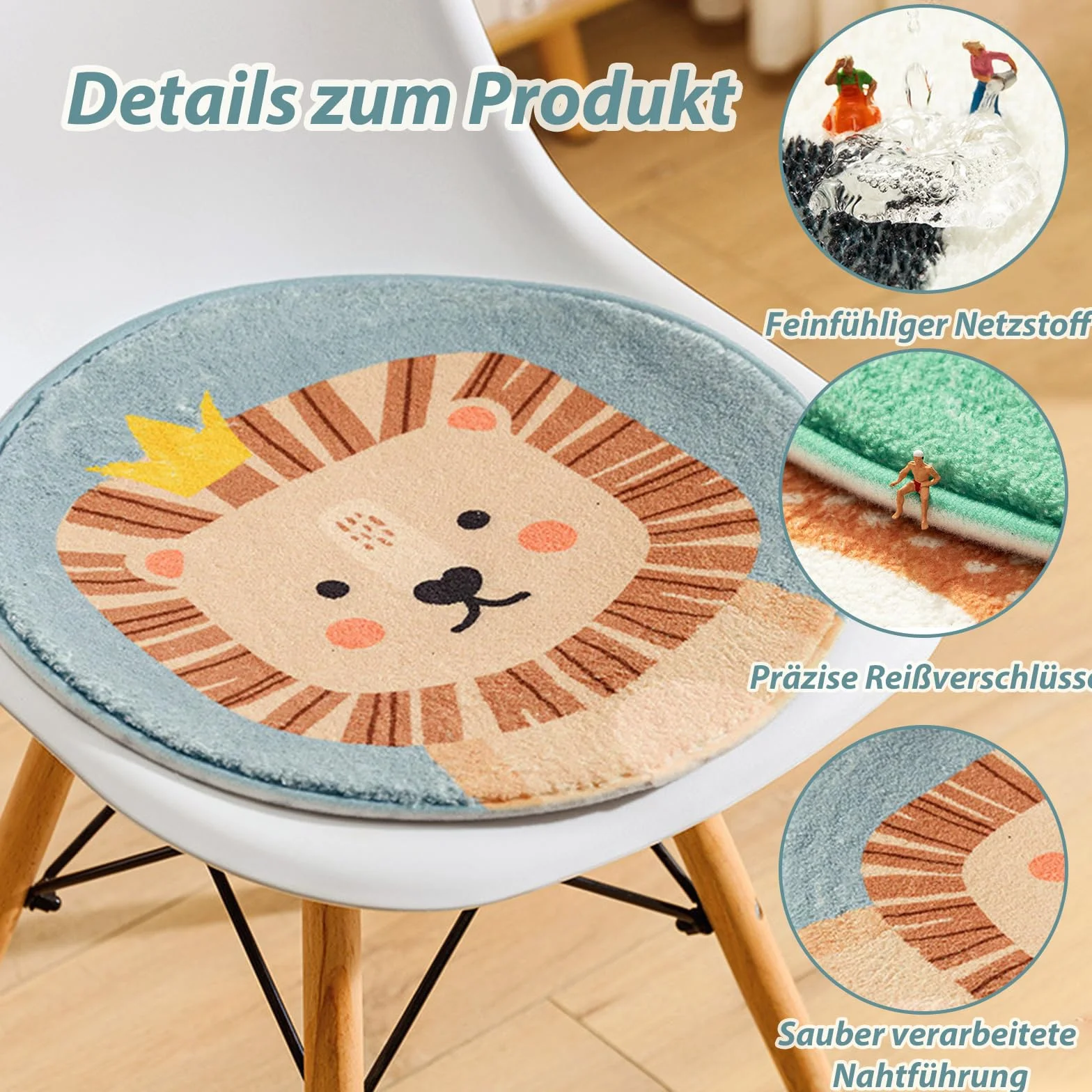 Zestaw 2 okrągłych poduszek do siedzenia dla dzieci, poduszka na krzesło, z antypoślizgowymi wkładkami, poduszka na podłogę dla dzieci, tapicerka, do użytku wewnątrz i na zewnątrz, 30 x 30 cm