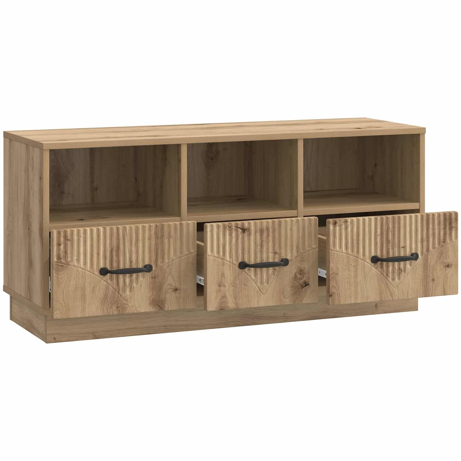Hothingwell Szafka pod telewizor drewno inżynieryjne 102 x 34,5 x 47 cm dąb rzemieślniczy | Regulowane półki, schowki, zarządzanie kablami, do salonu lub sali multimedialnej