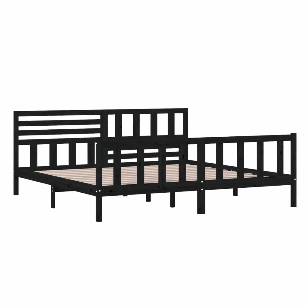 lite drewno sosnowe ponadczasowy design 200x200 cm czarny | Rama łóżka sosnowa czarna 200x200 cm lite drewno z zagłówkiem do sypialni