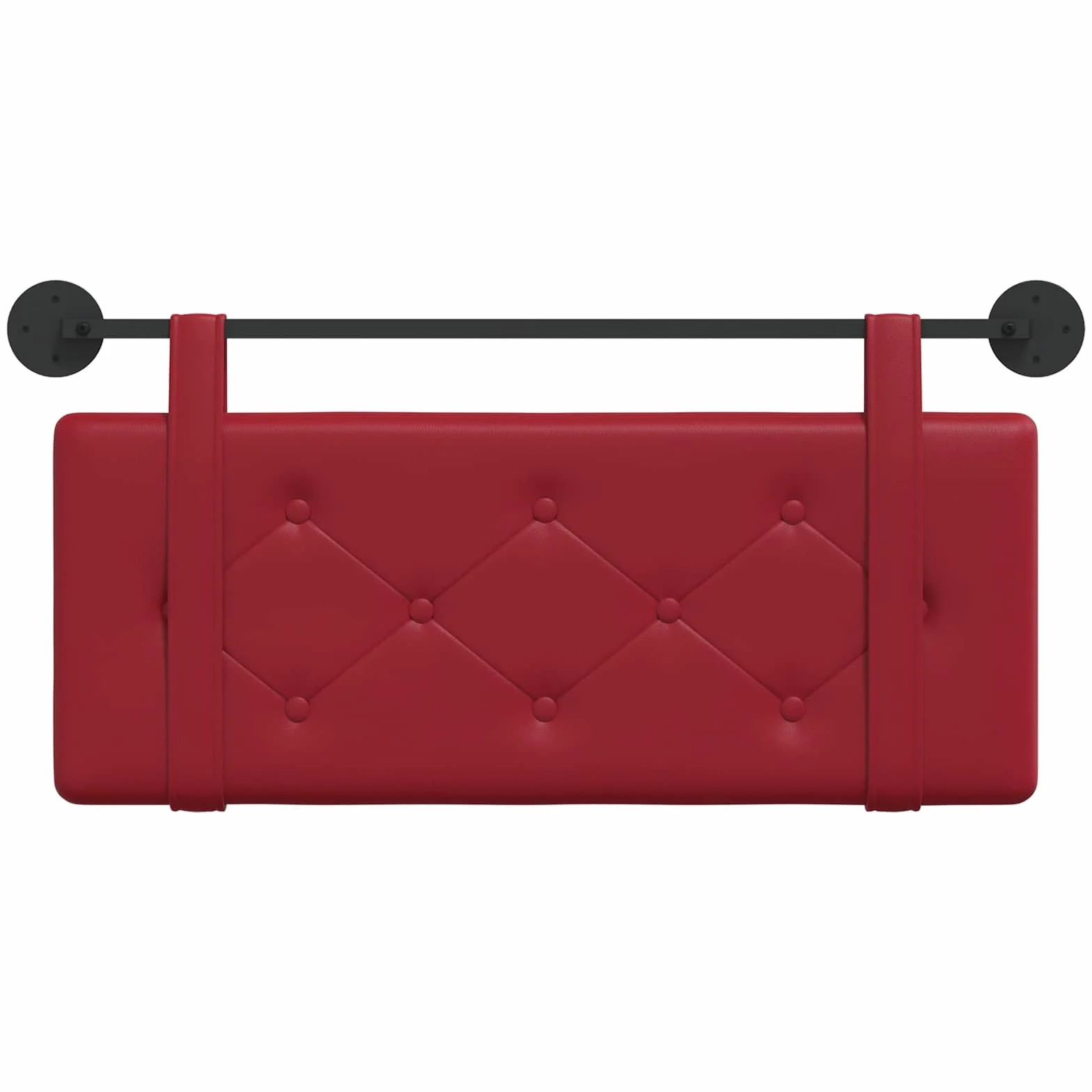 Wiszący zagłówek ze sztucznej skóry w kolorze czerwonego wina, wyściełany panel ścienny do sypialni, 110 x 55 cm, ze zdejmowanym paskiem i metalowym uchwytem