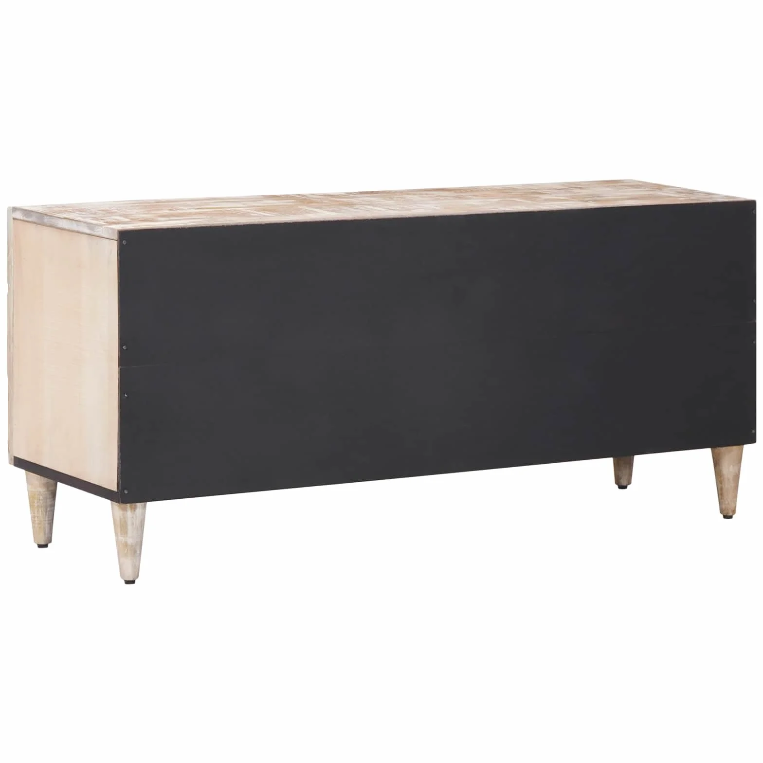 Szafka TV biała z litego drewna mango, 105 x 33,5 x 46 cm, z miejscem do przechowywania i półką do salonu, kina domowego, telewizora, odbiornika, konsoli do gier i akcesoriów