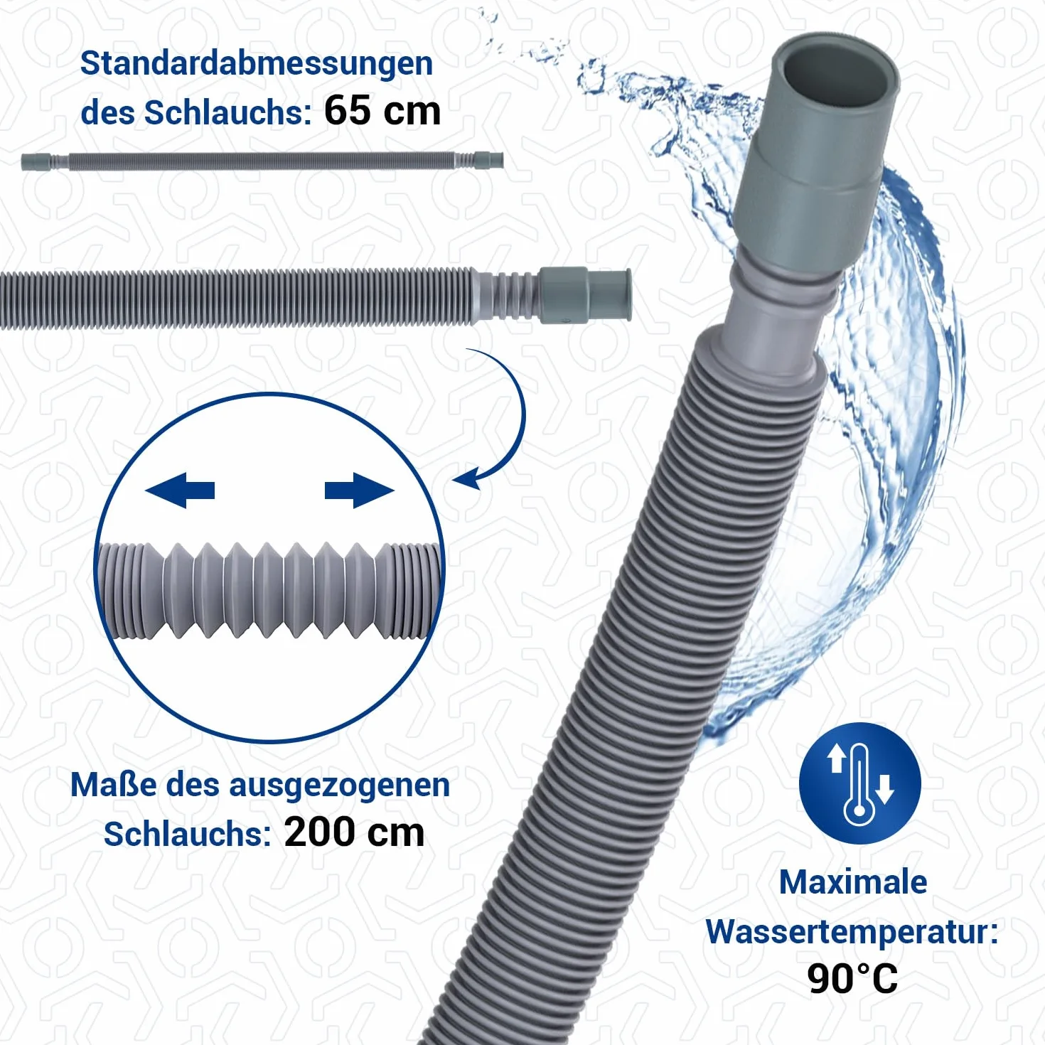 VIOKS Elastyczny wąż do pralki i zmywarki 60-200 cm 19/21 mm Ø