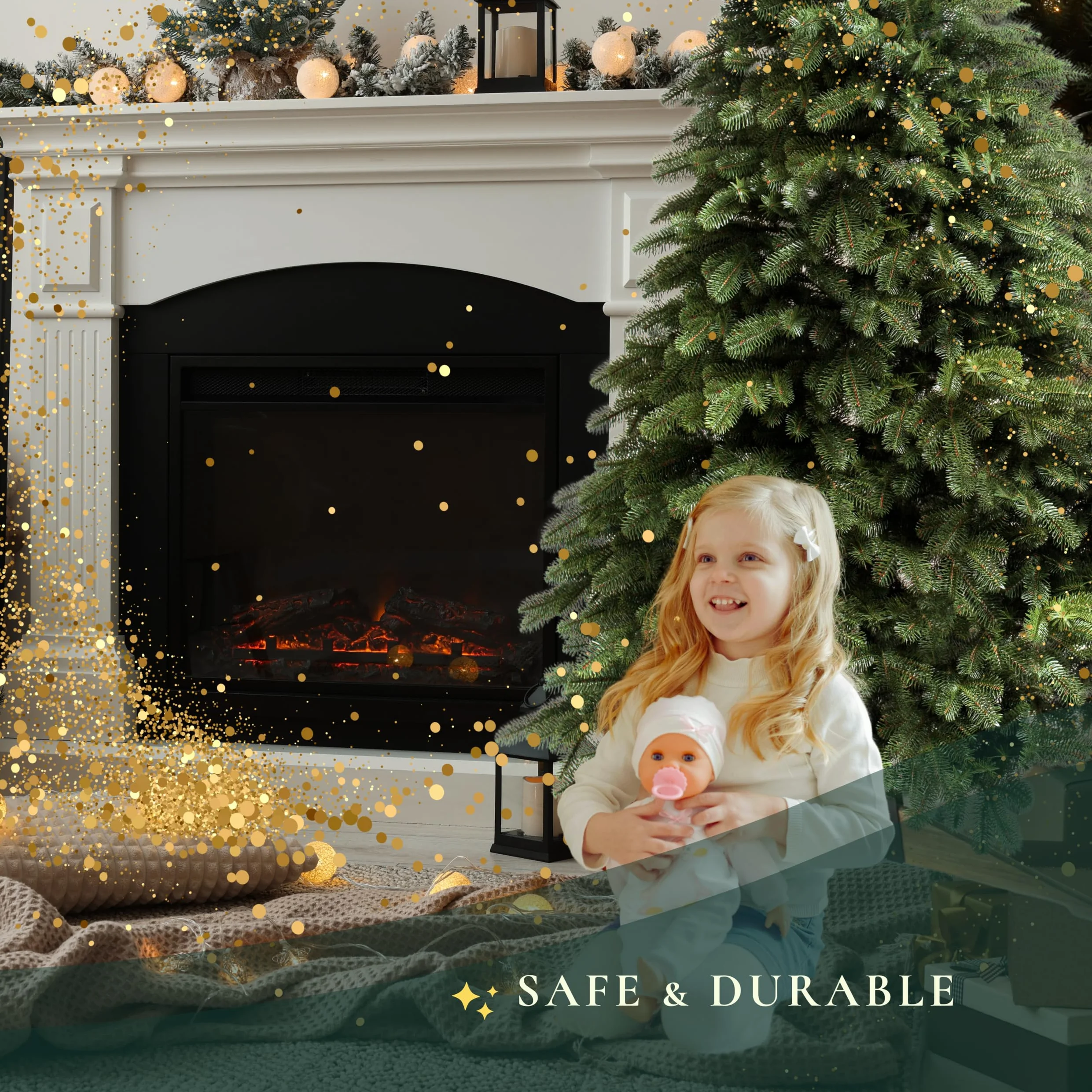 Evergreen Tree® Sztuczna choinka 210 cm, wysokiej jakości, 100% formowana wtryskowo, z drewnianym stojakiem, prawdziwe gałązki – Made in EU – Artificial Christmas Tree