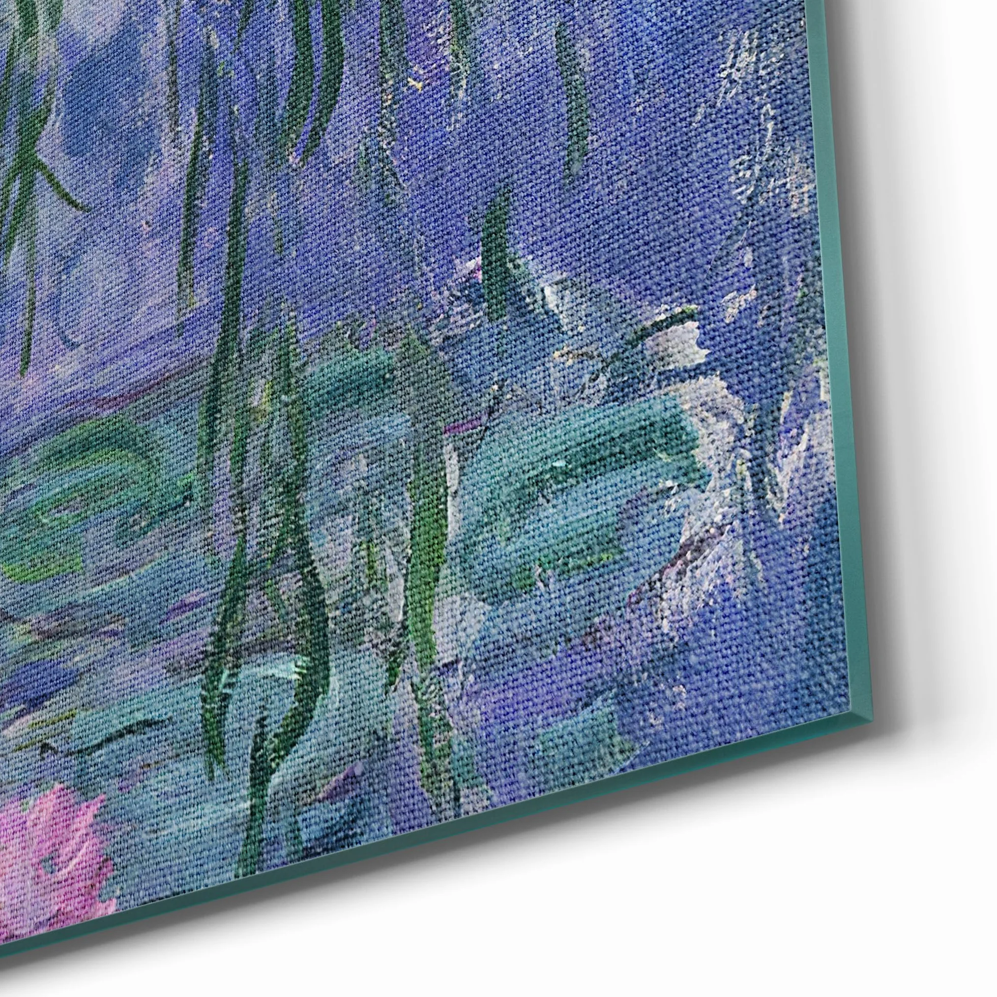 DEQOART Obraz na płótnie hybrydowy | Motyw lilii wodnej | Design Canvas 100 x 50 cm | Obraz na płótnie płaski i nowoczesny ze szkłem | obraz ścienny do salonu, sypialni, przedpokoju i kuchni