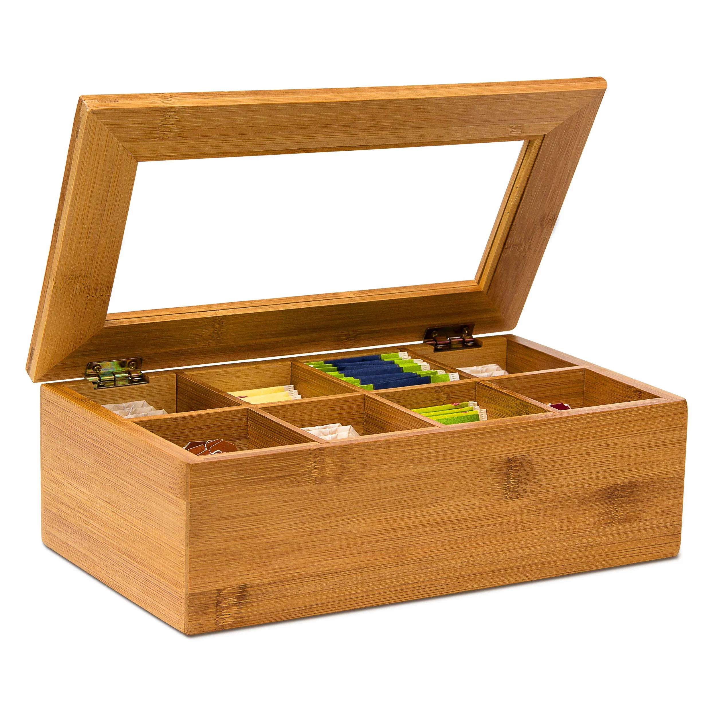 Relaxdays Teebox Skrzynka na Herbatę, Bambus, 9 X 28 X 16 cm, 8 Przegródek