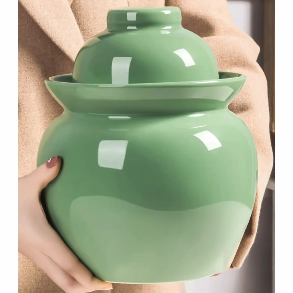 Tradycyjny chiński ceramiczny garnek do fermentacji, słoik do kiszenia z pokrywką z uszczelką wodną, duży pogrubiony ceramiczny słoik do kiszenia, pojemniki do przechowywania kimchi, zielony - 3