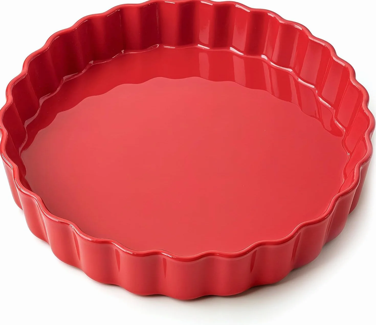 Ceramiczne naczynie do tarty - ø 28 cm - wysoki rant - z powłoką nieprzywierającą - odporne na zarysowania i przecięcia - łatwe do czyszczenia - opakowanie nie zawiera tworzyw sztucznych - czerwone