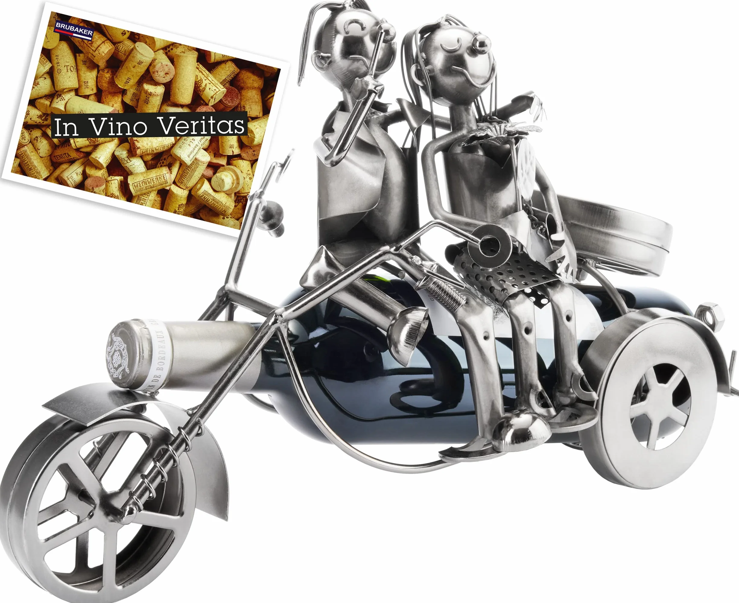 BRUBAKER - Uchwyt na butelkę wina - para motocyklowa - metalowa rzeźba - INCL kartka z życzeniami. - Oryginalny pomysł na prezent