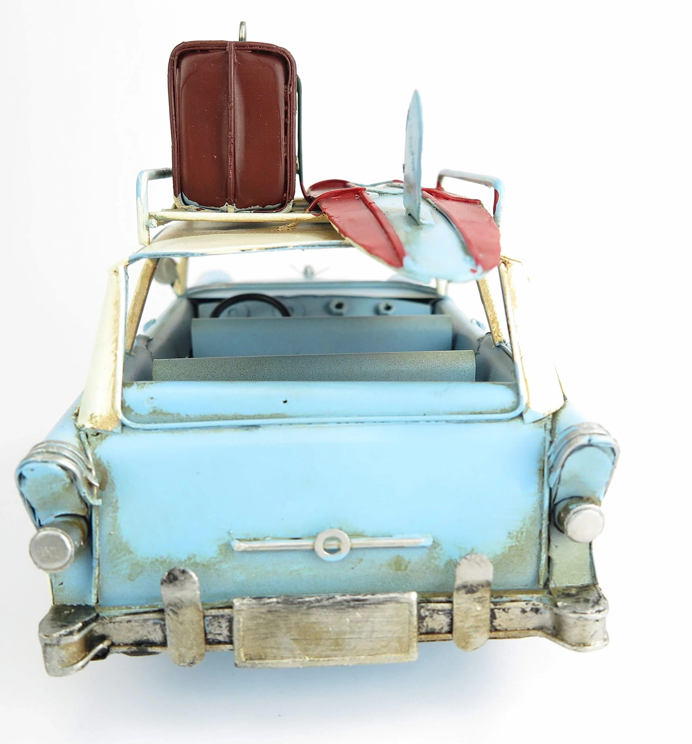 Samochód blaszany oldtimer kombi Stationcar z deską surfingową nostalgia dekoracja retro model blaszany model samochodu Shabby Vintage Kalifornia