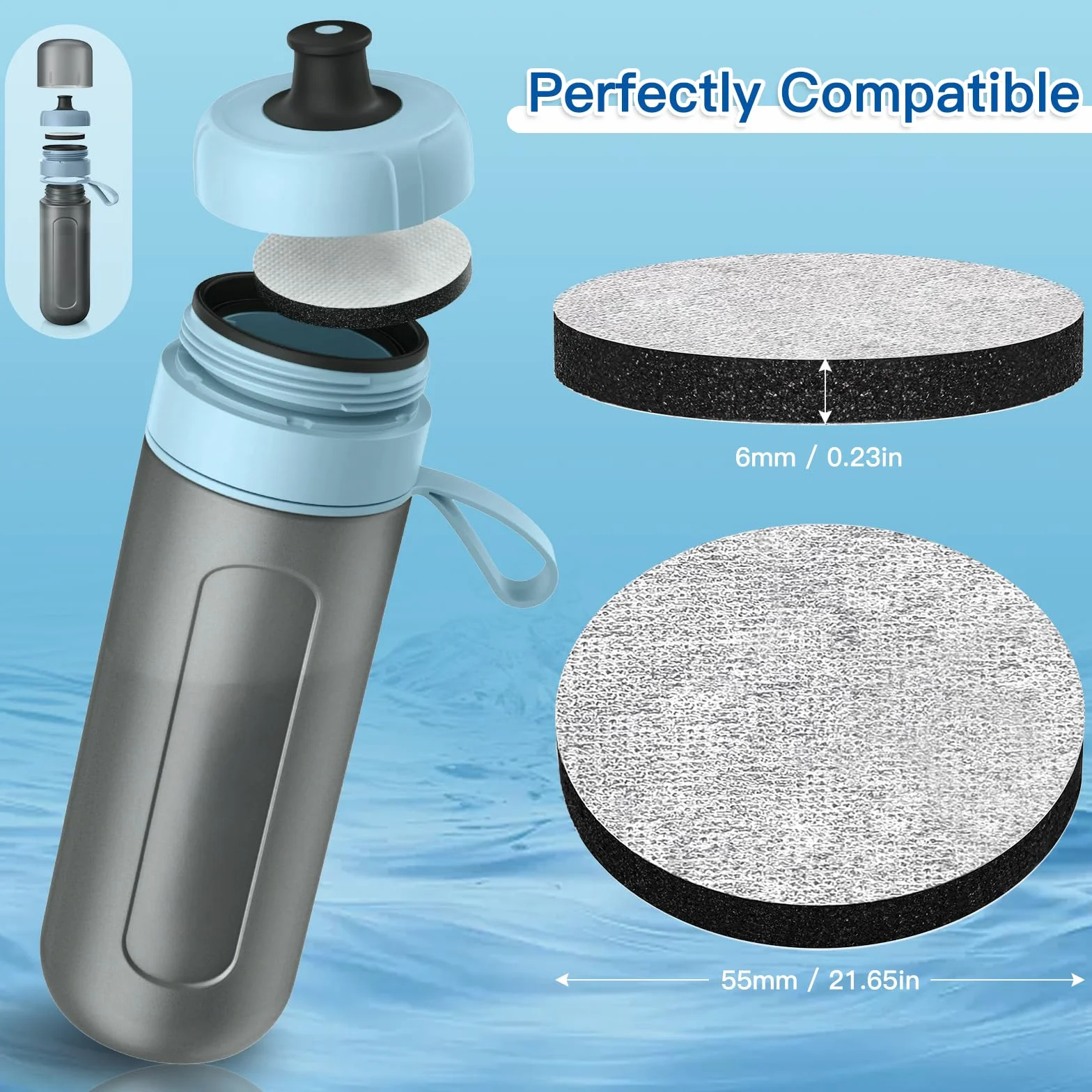 6 sztuk filtrów do wody z mikrokrążkiem, do butelek filtrujących do wody Brita Fill & Go do butelek filtrujących do wody w karafkach, redukuje PFA, chlor, mikrocząsteczki, inne substancje zakłócające