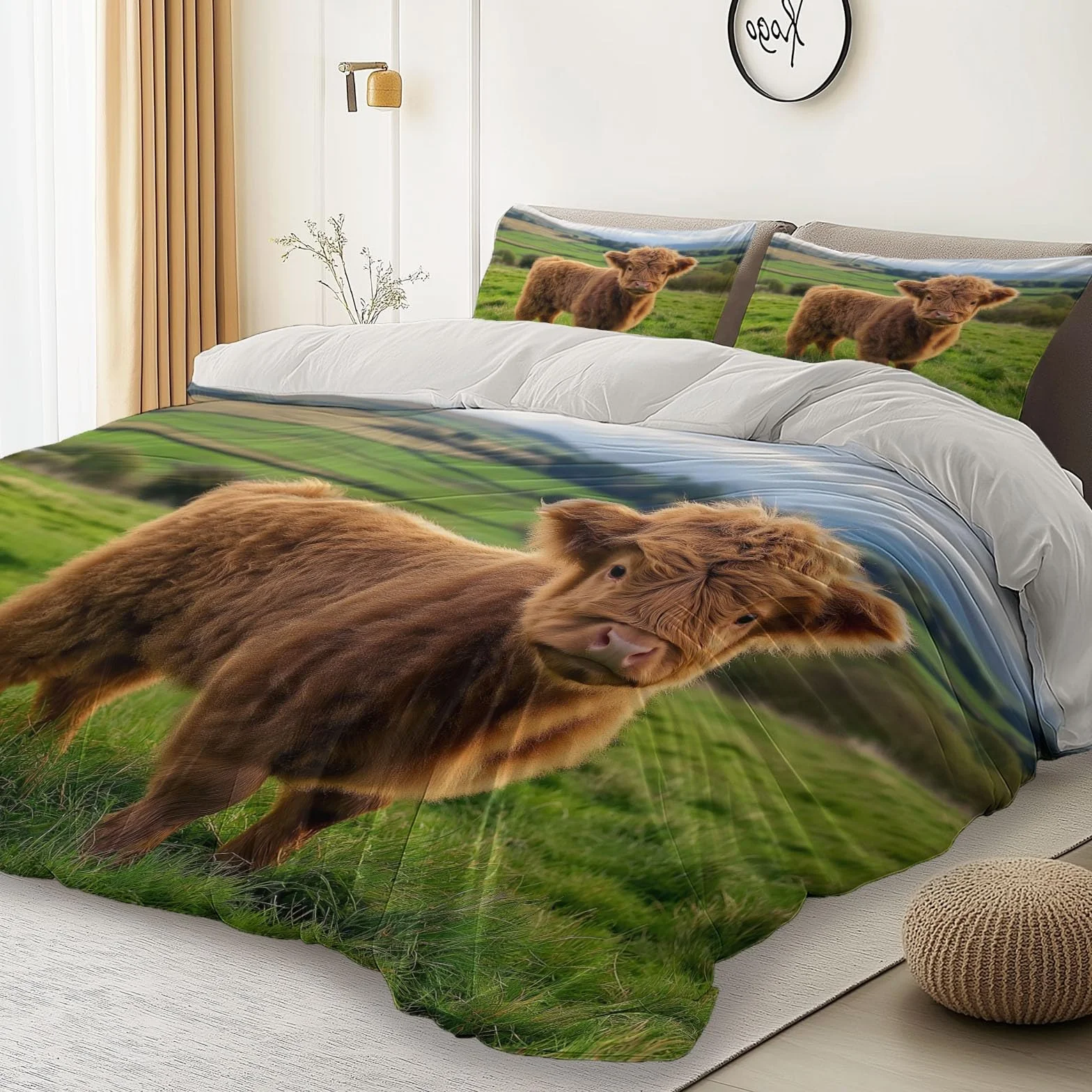 Dwustronna poszwa na kołdrę 240 x 260 cm z nadrukiem, zwierzę łąka bydło górskie wzór zestaw pościeli z zamkiem błyskawicznym, biała poszwa na kołdrę z mikrofibry