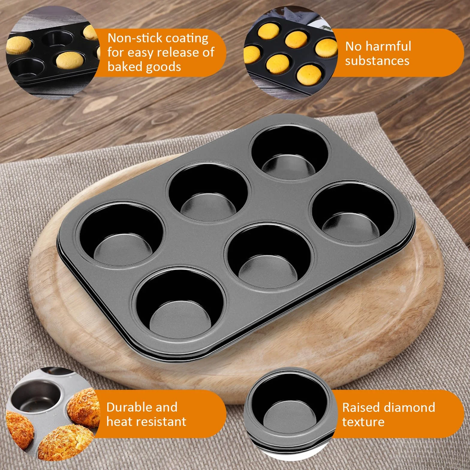 APOMOONS 2 sztuki nieprzywierająca forma z 6 foremkami do muffinek formy do muffinek forma do muffinek nieprzywierająca powłoka odpowiednia do babeczek babeczek Brownies 26,5 x 18,5 x 3 cm