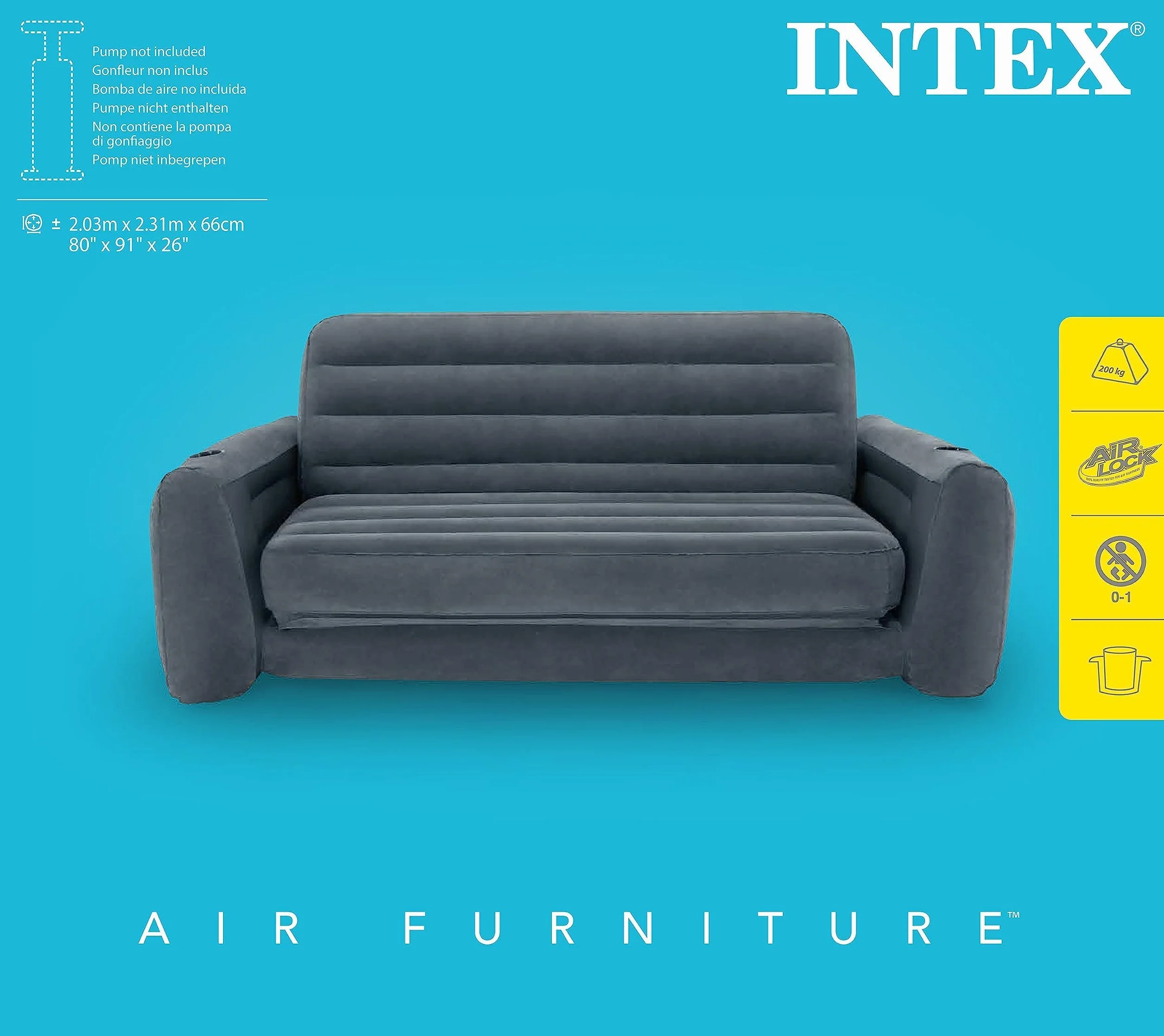 Intex Sofa Rozkładana, Czarny, 203 x 224 x 66 cm