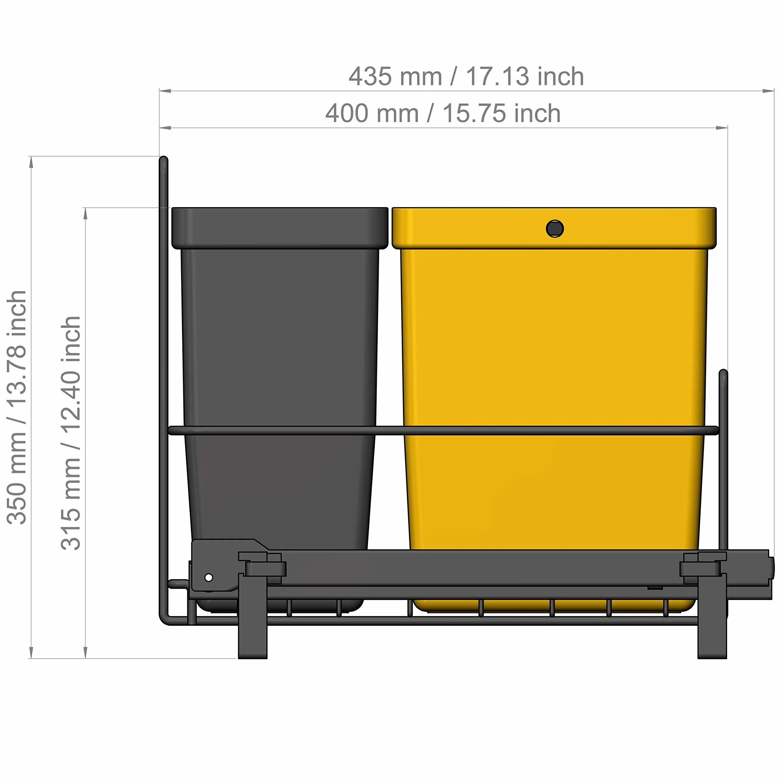 LM 64/3a kosz na śmieci do zabudowy, wysuwany, z 3 koszami na śmieci (1 x 11 l, 2 x 8 l) w kolorach antracytowo-szarym, żółtym, brązowym – Trio system segregacji śmieci do kuchni, szafki pod umywalkę