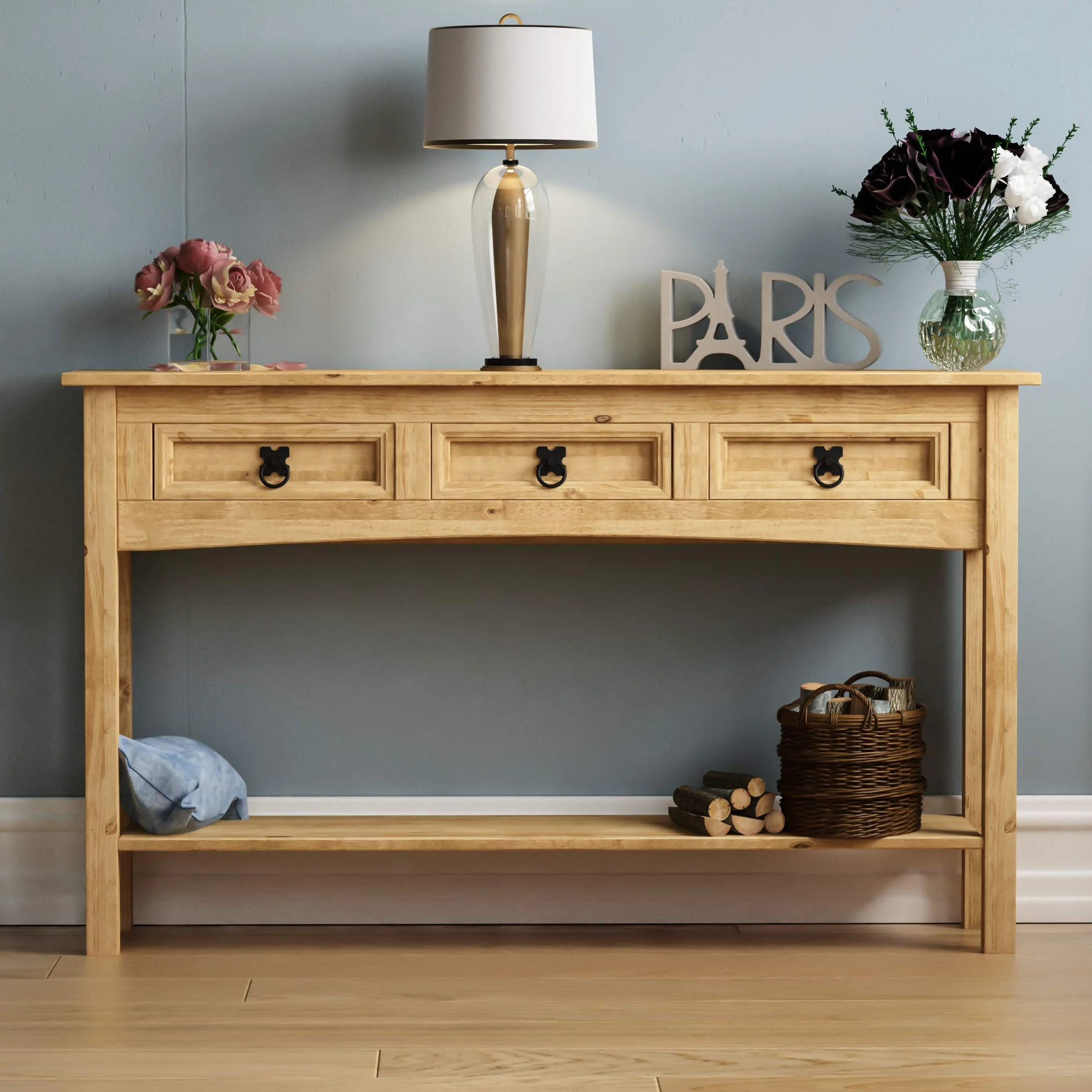 Vida Designs Corona Stół Konsolowy, Drewno, Brązowy, 3 Szuflady