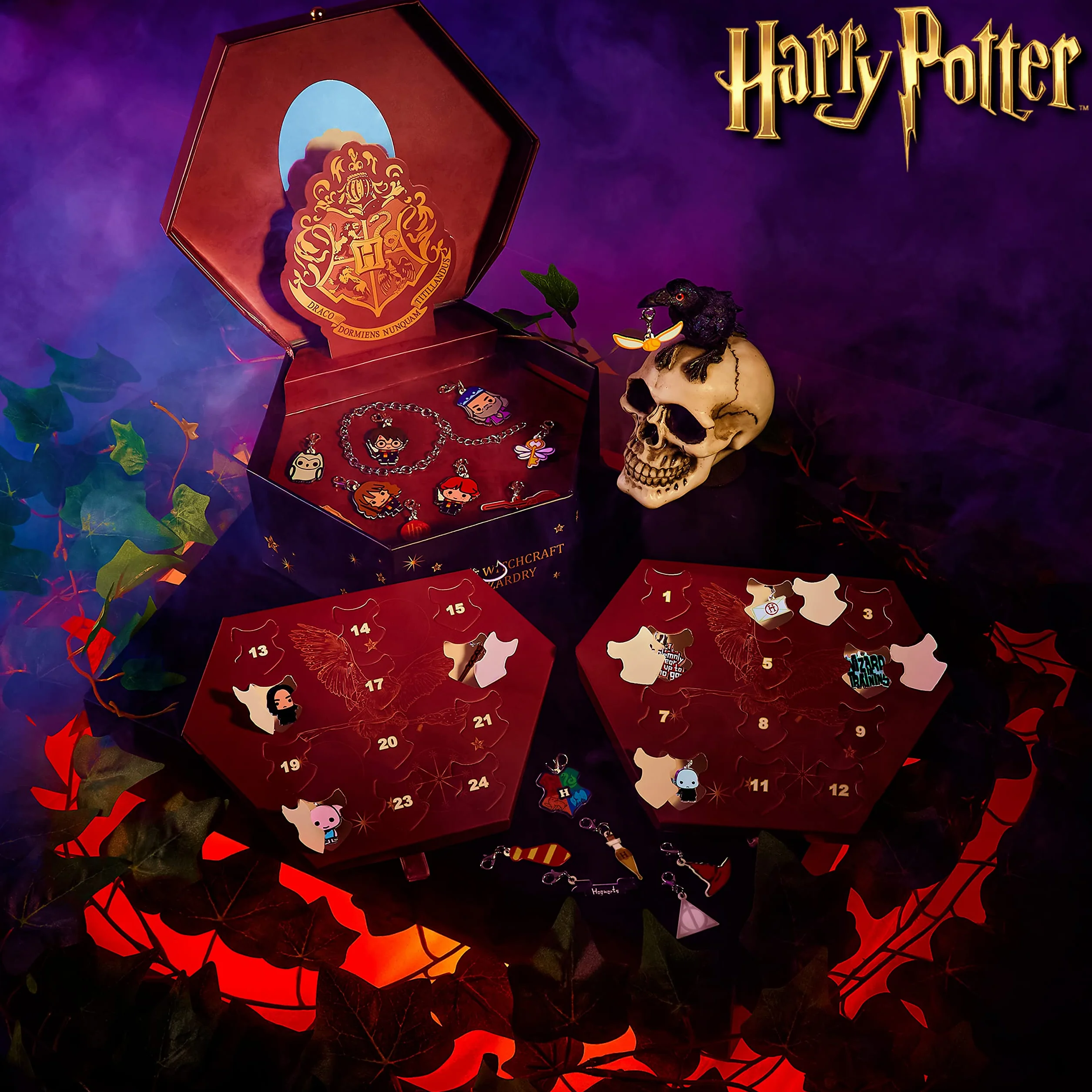 Kalendarz adwentowy Harry Potter 2024, biżuteryjny kalendarz adwentowy z zawieszkami, prezenty Harry'ego Pottera dla dziewczyn