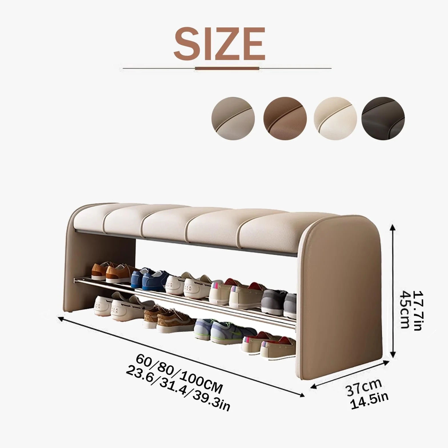 Entryway Bench Shoe Shelf with Seat Cushion，entryway sit down bench with shoe storage ，Farmhouse Shoe Storage Bench with Cushion Seat，2 Tier Entryway Shoe Bench,2in1(White,L100*W37cm/L39.3*W14.5in)