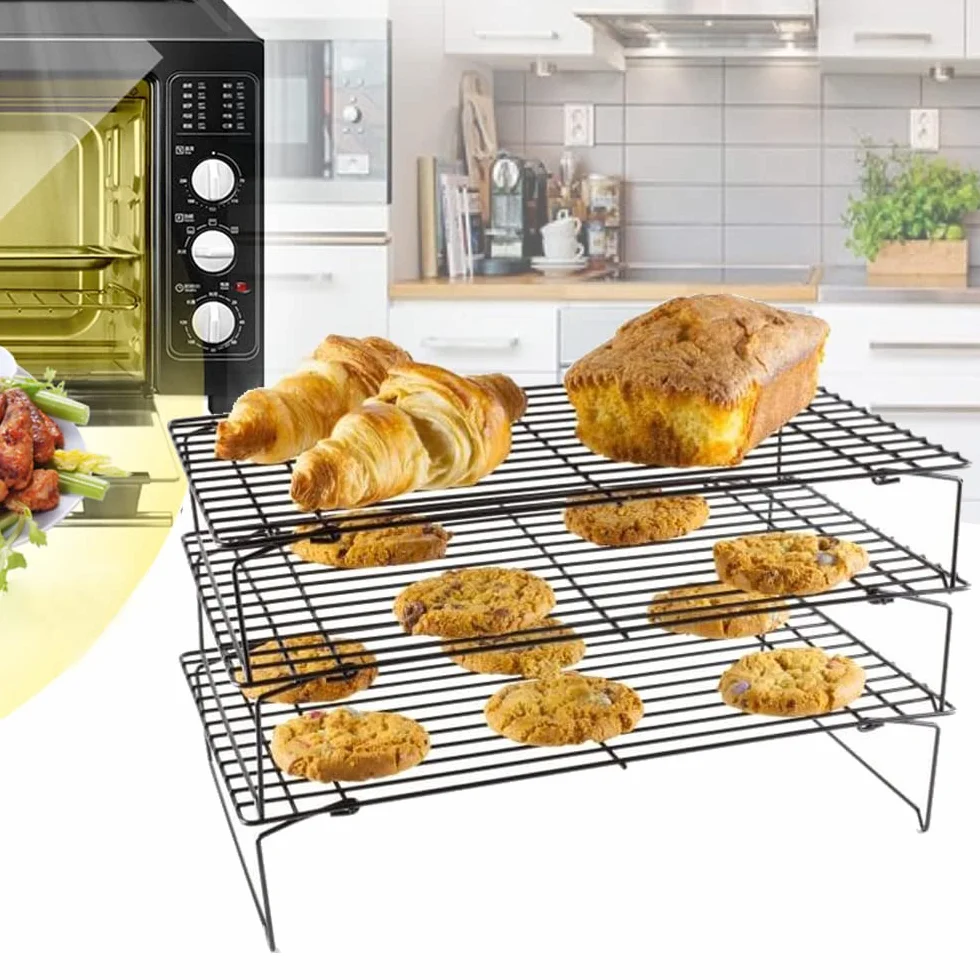 3-poziomowy stojak chłodzący, regał do pieczenia do układania w stos, kuchenny stojak chłodzący ciasteczka artykuły do pieczenia ciastek chlebowych i nie tylko (3-poziomowe stojaki chłodzące)